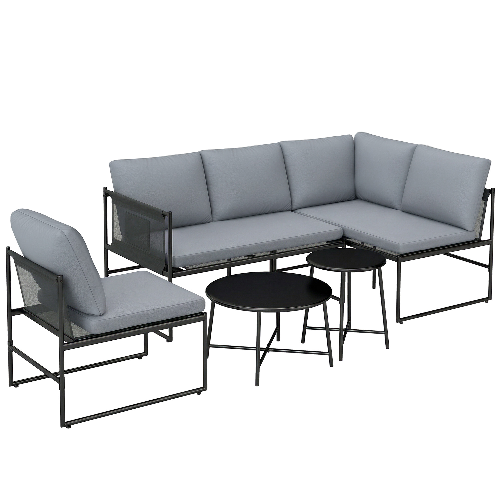 Outsunny Gartenlounge set, loungemöbel, 4-5 Personen, mit 2-Sitzer Gartensofa, Couchtisch, Stuhl, Abnehmbare&waschbare Kissen, Dunkelgrau   Aosom.de