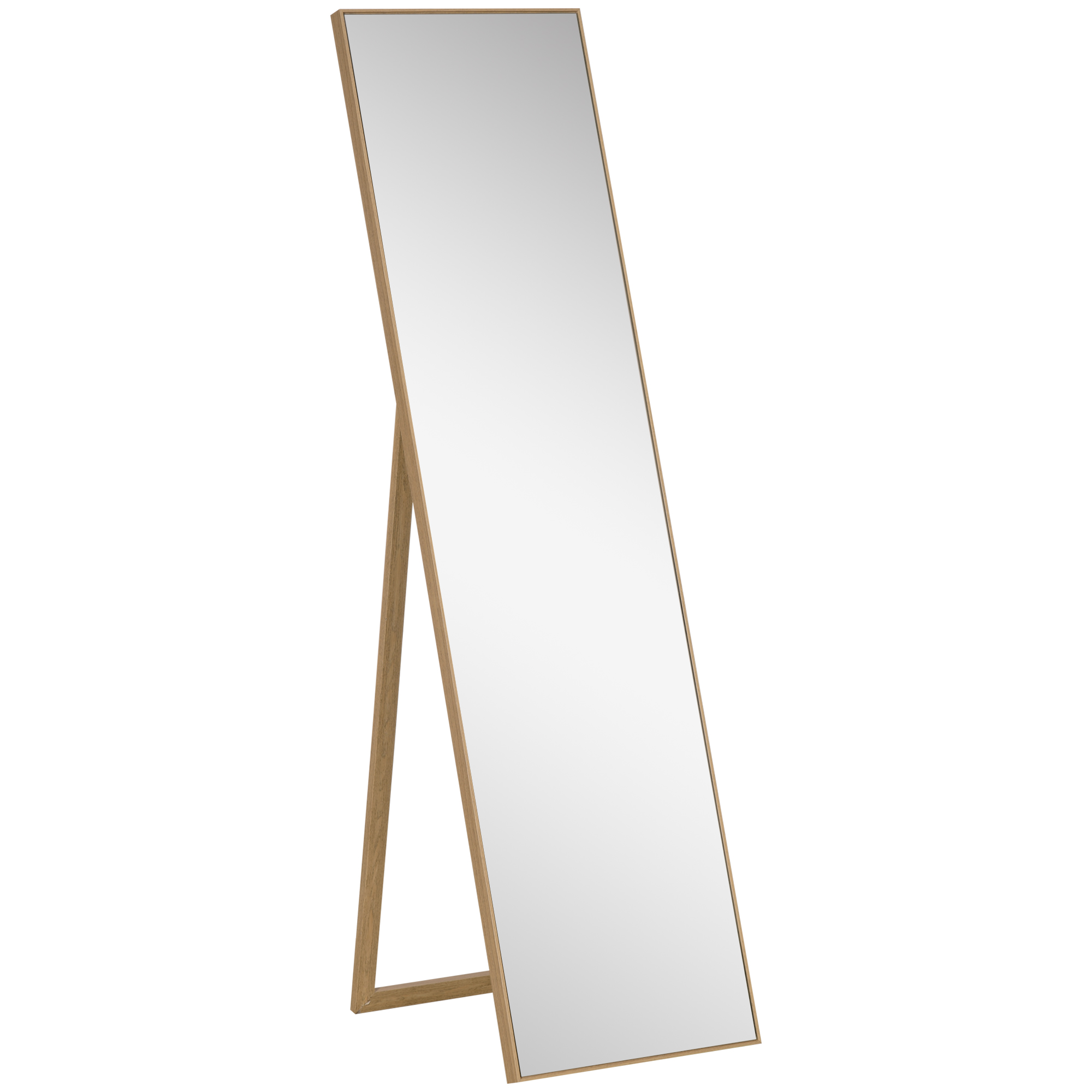 HOMCOM Standspiegel mit Holzmaserung Ganzkörperspiegel Ankleidespiegel Schminkspiegel Silber Hellbraun 40 x 35 x 147 cm für Schlafzimmer & Flur Aosom.de