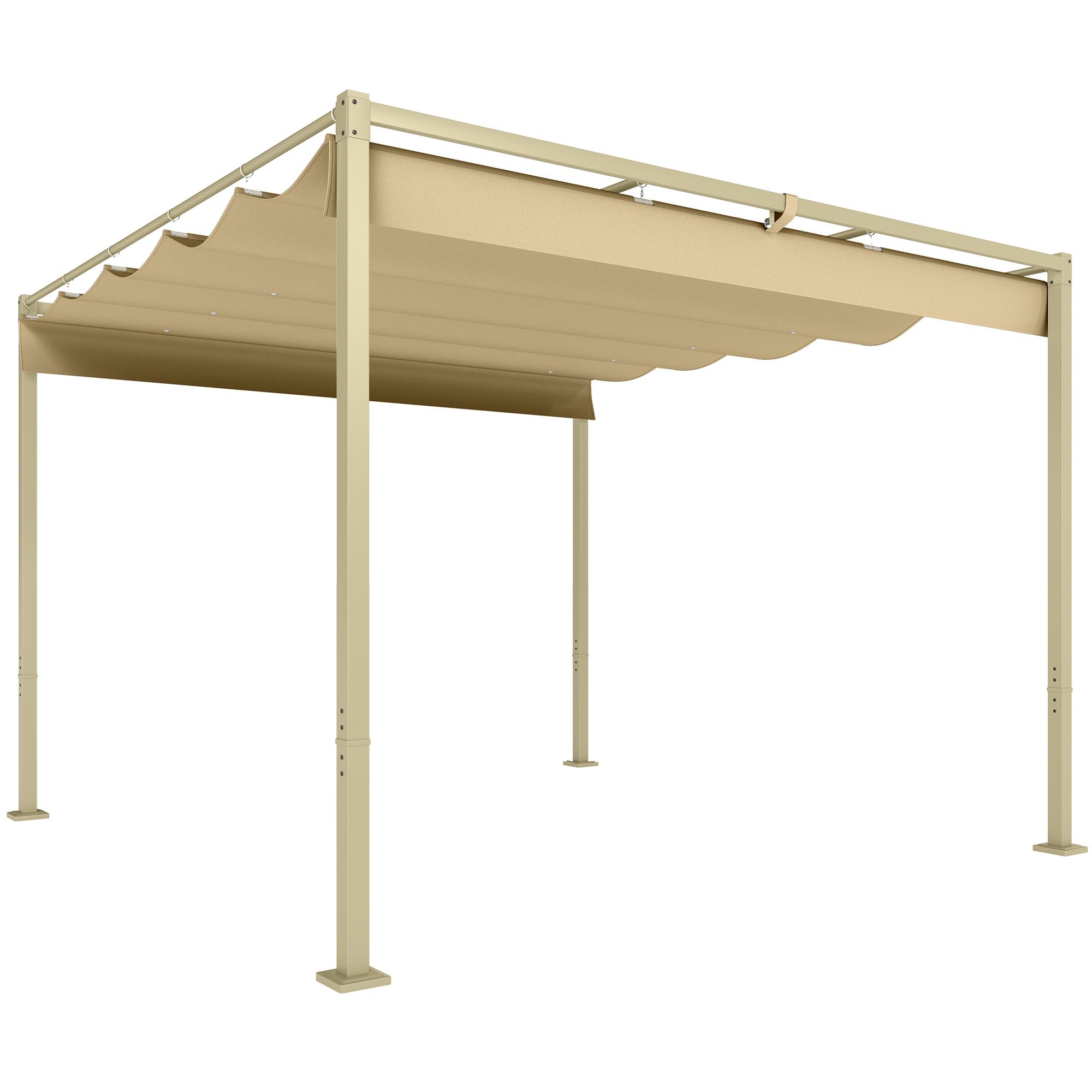 Outsunny Pergola ca. 3x3m Garten Pavillon mit magnetischem Pad Terrassendachung aus Metall, Gartenpavillon mit verstellbares Dach, Freistehend, UV Schutz 30+, für Terrasse und Garten, Khaki   Aosom