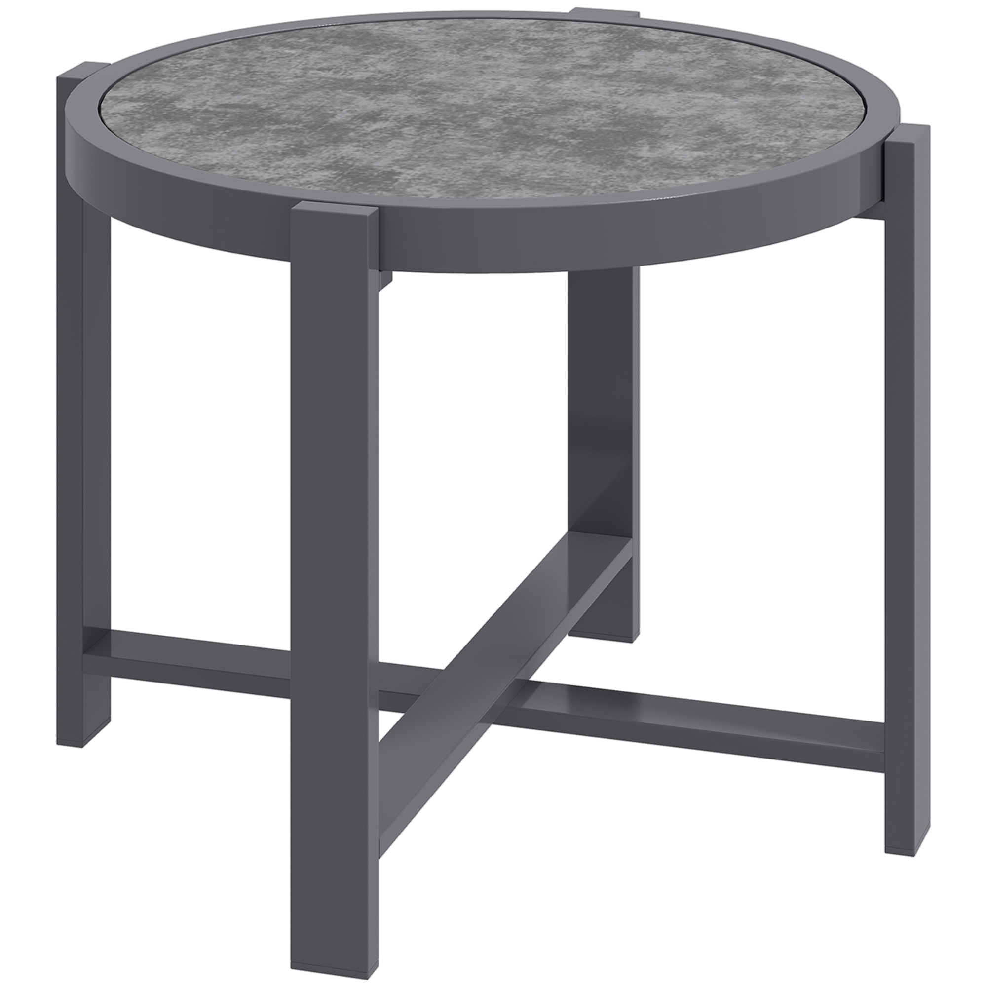 Outsunny Beistelltisch Gartentisch Rund wetterfest Aluminium Balkontisch mit Marmoroptik Campingtisch Kaffeetisch für Wohnzimmer Büro Outdoor Indoor Grau   Aosom