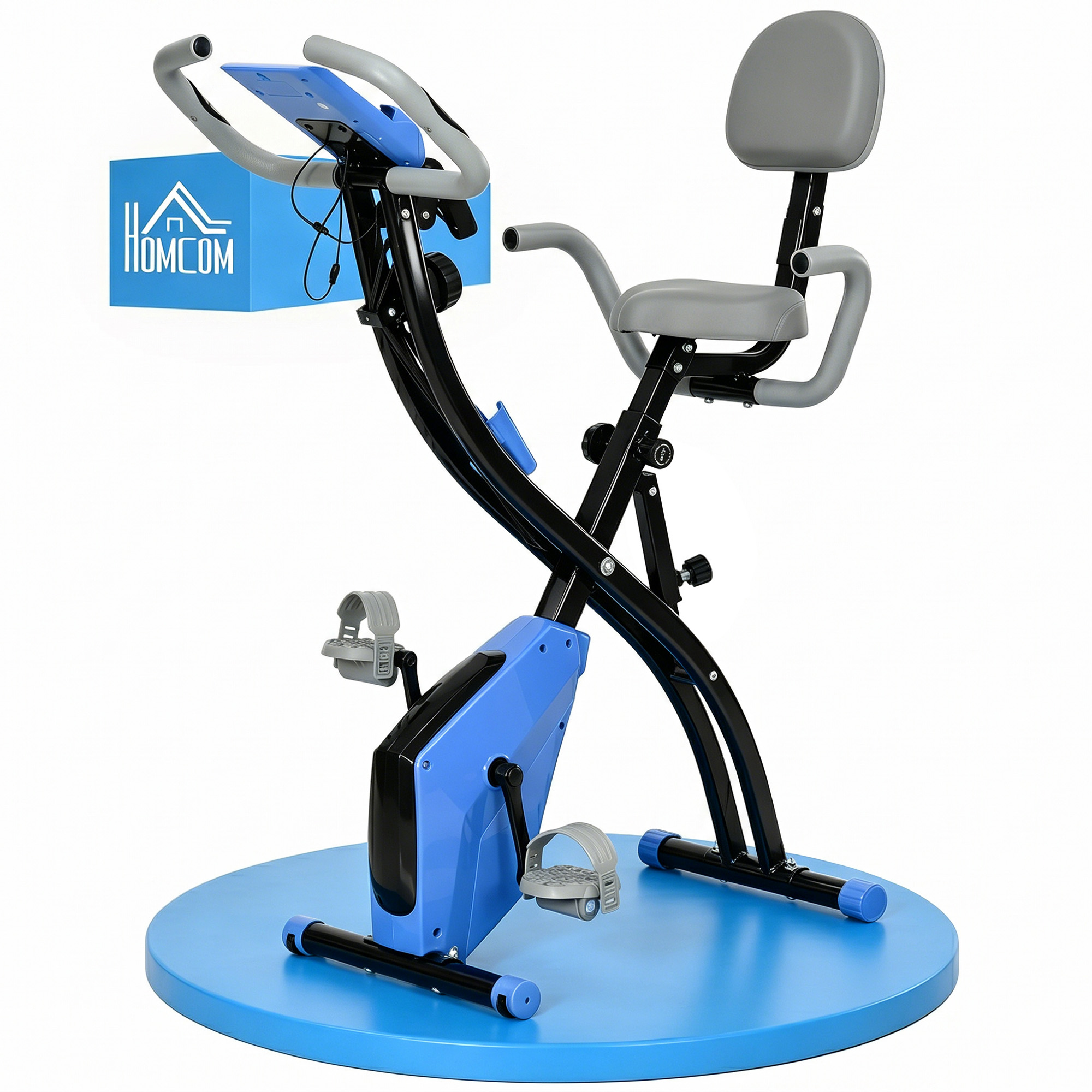 HOMCOM Heimtrainer X-Bike 2-in-1 Fahrradtrainer mit LCD-Display klappbar Trimmrad 8-stufiger Magnetwiderstand und Spannseil 97x51x115 cm   Aosom.de
