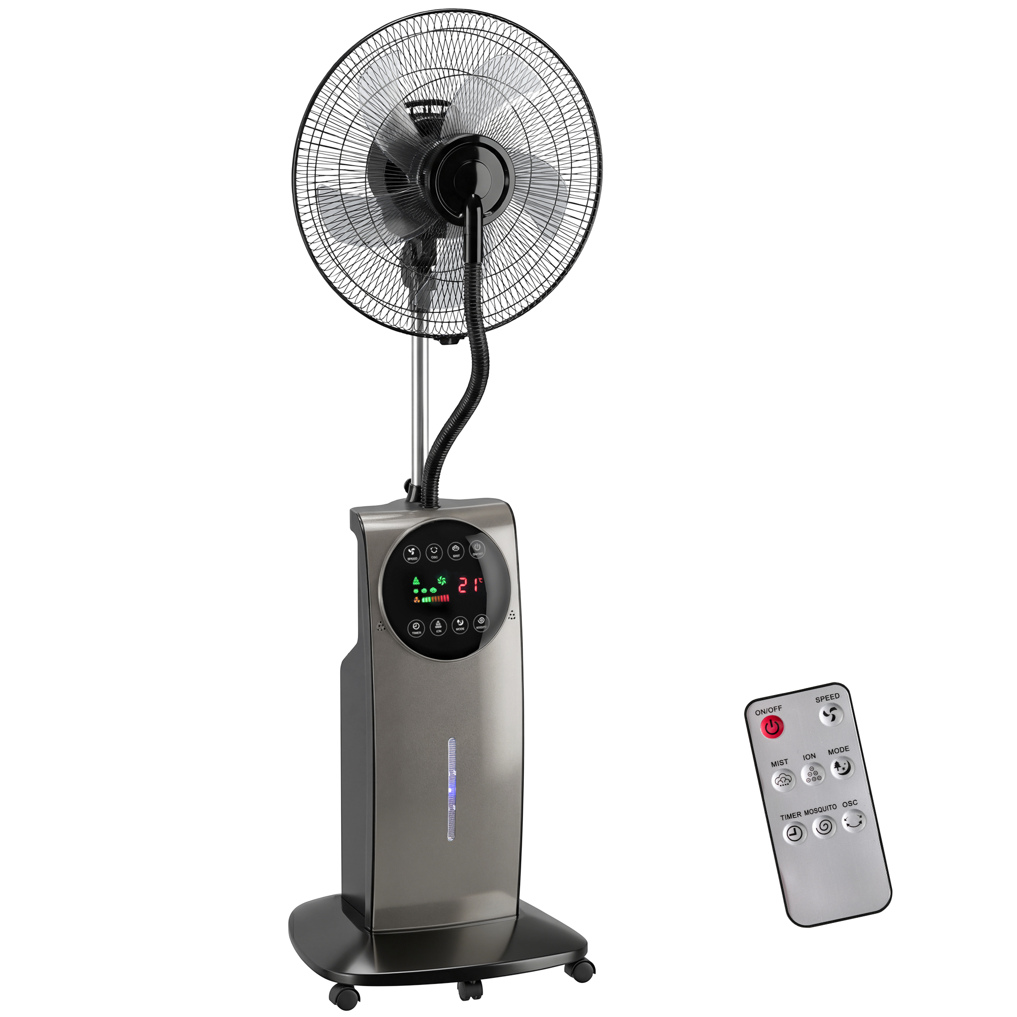 HOMCOM Ventilator mit Wasserkühlung, Luftbefeuchter, Leise Standventilator mit Sprühnebel, Mückenschutz, 3 Geschwindigkeitsstufen, Fernbedienung, Timer, 3 Modi, 70° Oszillierend, 90W, Braun   Aosom