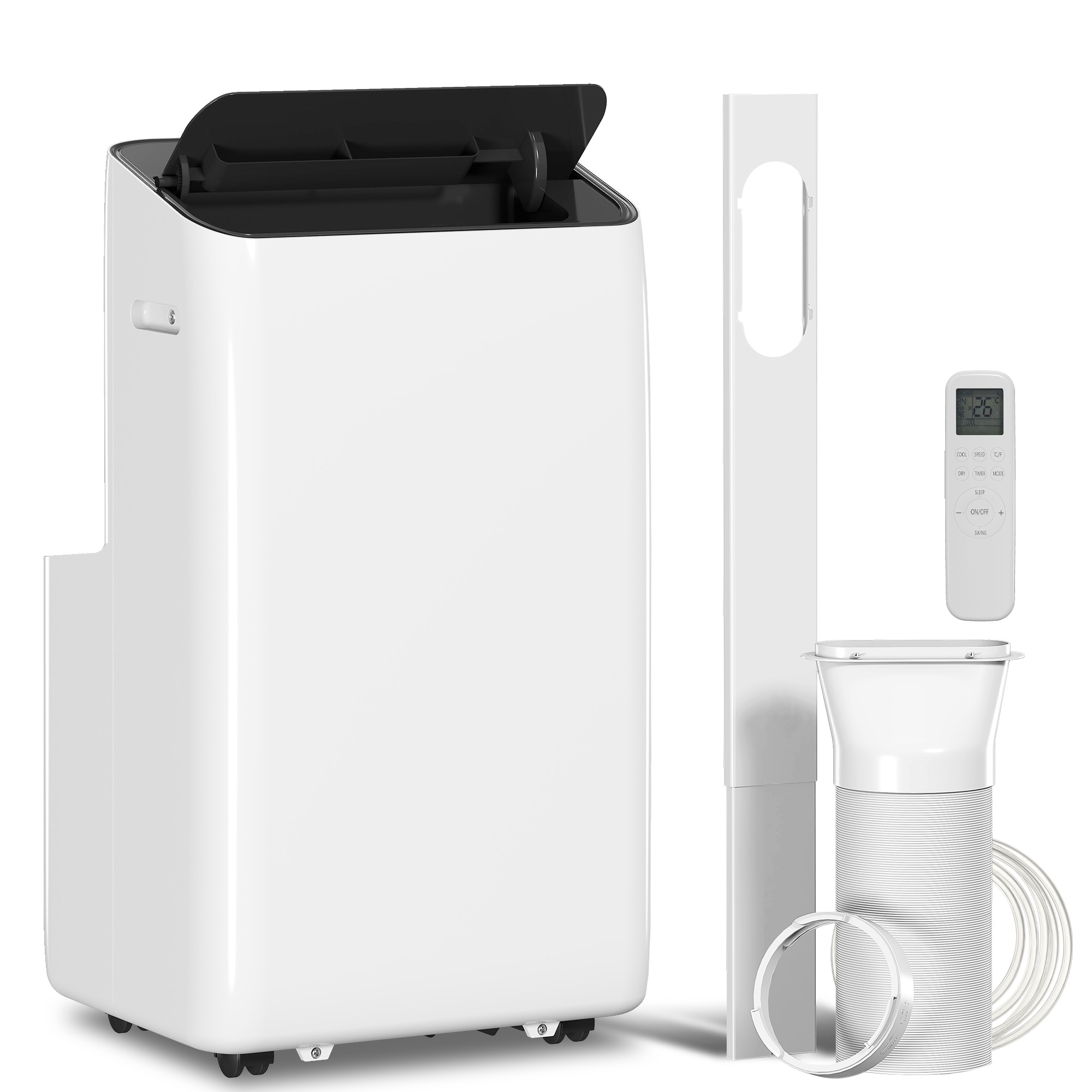 HOMCOM Mobiles Klimagerät 12000 BTU 6-in-1 Inverter Mobile Klimaanlage mit Abluftschlauch, Kühlen, 84L/Tag Entfeuchten, Ventilieren, Auto-, ECO- und Schlafmodus, 60° Schwenkfunktion für bis 35㎡ Aosom