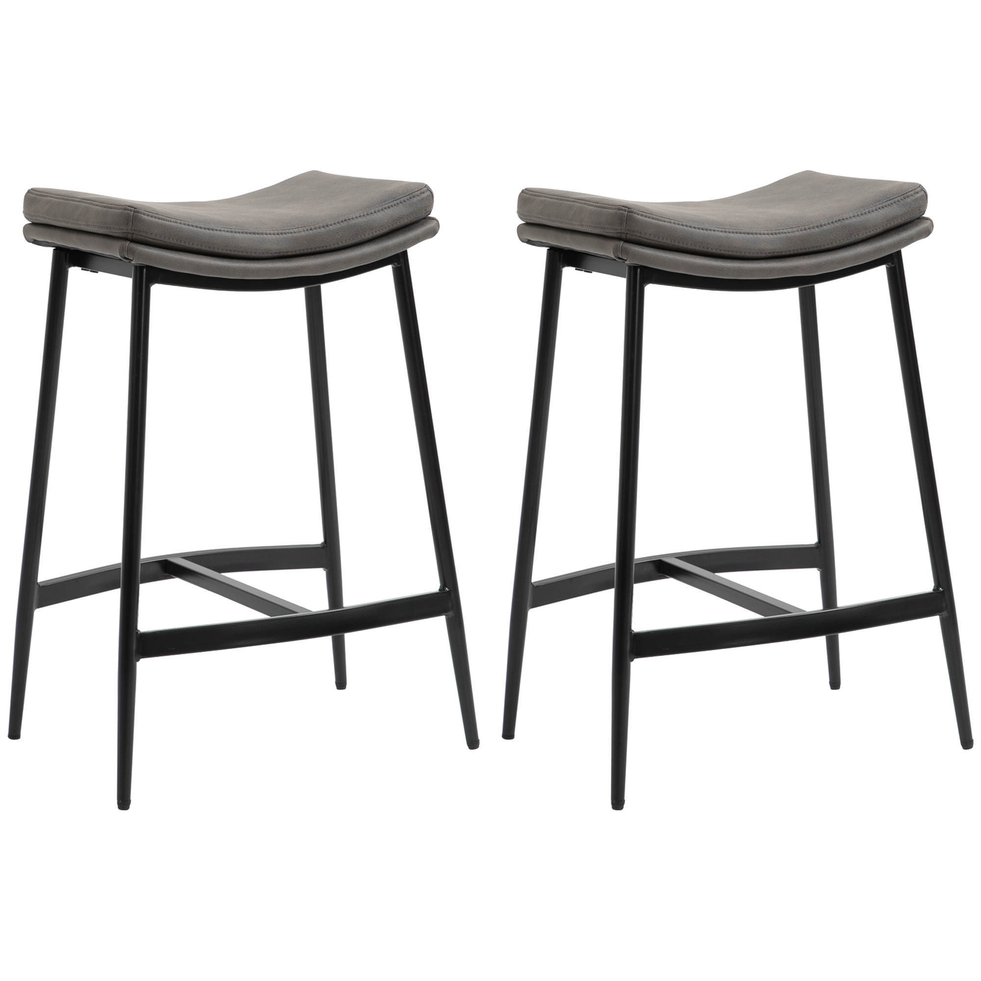 HOMCOM Barhocker 2er Set, Gepolstert Barstuhl mit Fußstütze, Küchenstühle mit Stahlgestell Tresenhocker mit Kunstleder-Optik für Küche, Wohnzimmer, Esszimmer Grau Aosom