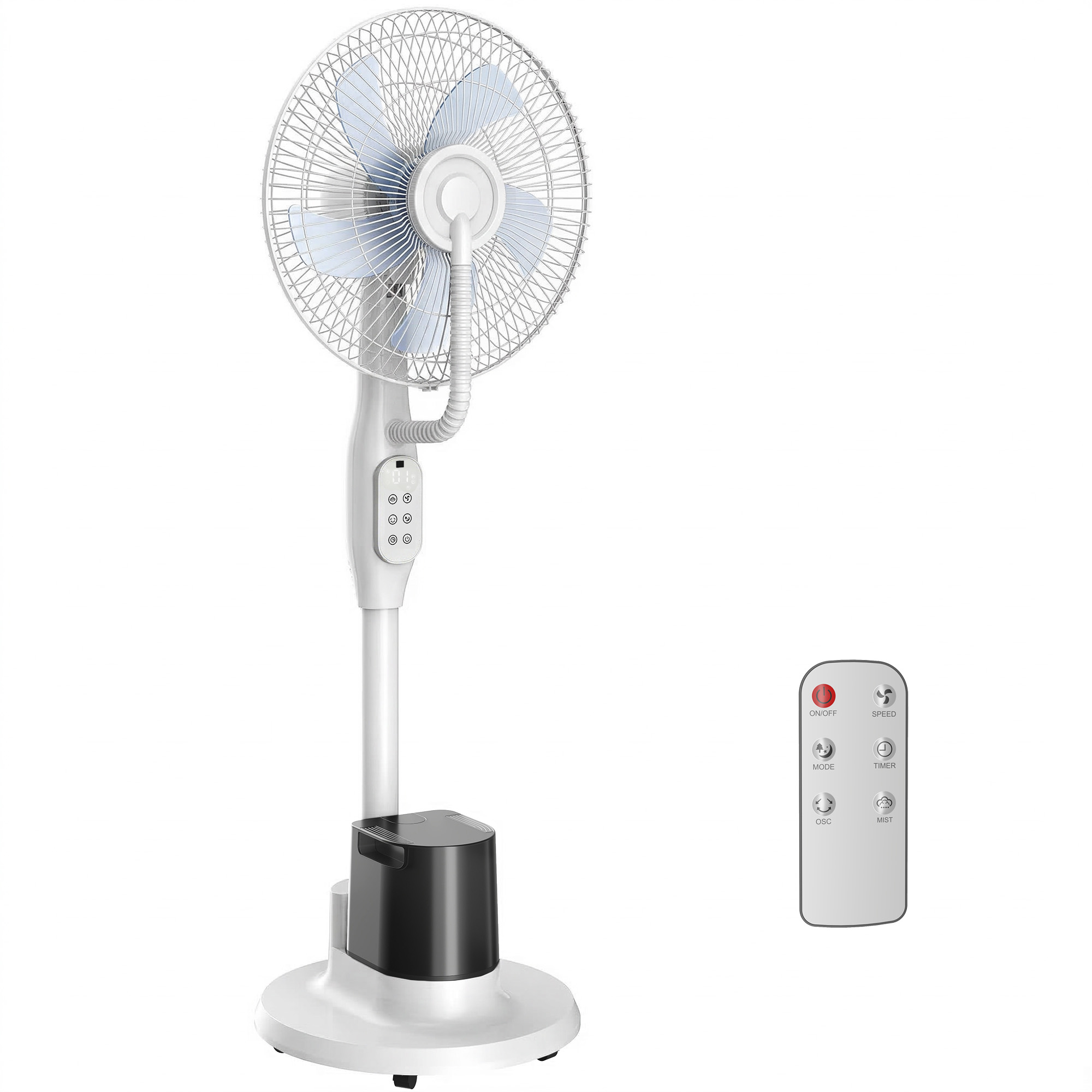 HOMCOM Ventilator mit Wasserkühlung, Luftbefeuchter leise, Neigbar Standventilator inkl. Sprühnebel, Fernbedienung, Timer, Oszillierend und 3 Geschwindigkeitsstufen 90W, Weiß Aosom