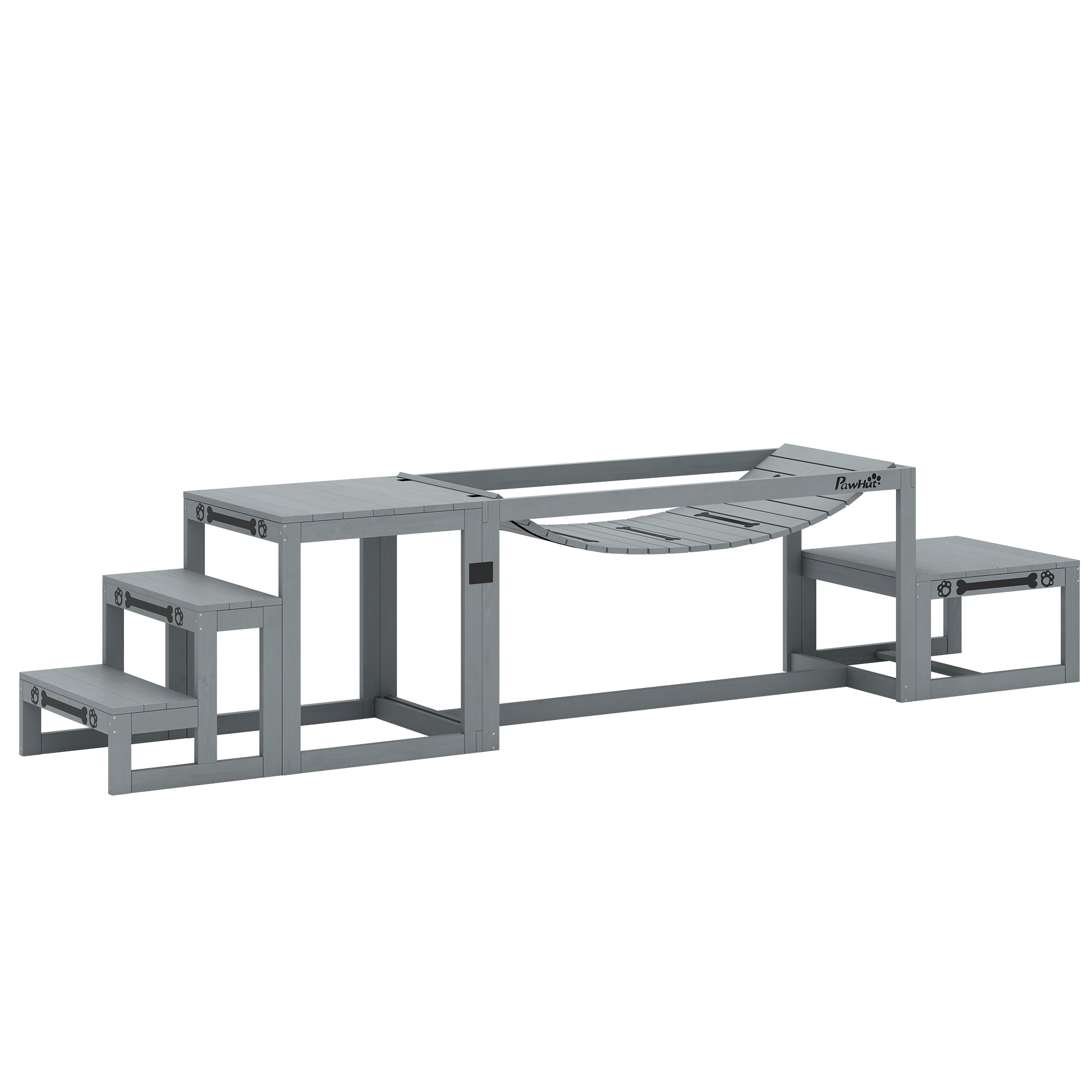 PawHut 3-teiliges Hunde Agility Set mit Brücke, Treppe & Plattform, Hundetraining für mittelgroße & große Hunde bis 40 kg, Grau Aosom