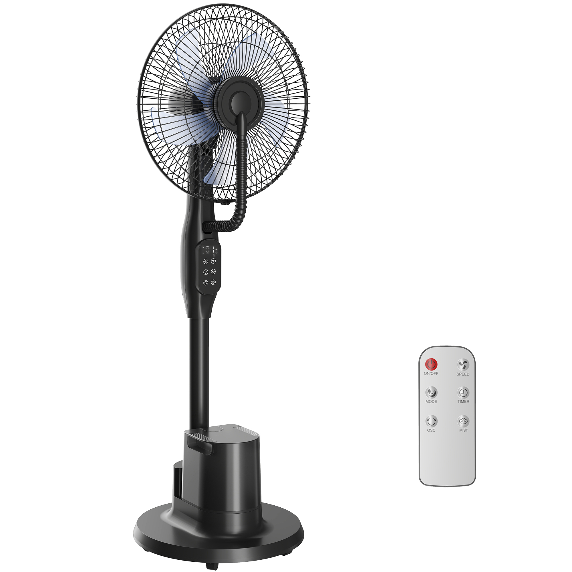 HOMCOM Ventilator mit Wasserkühlung, Luftbefeuchter leise, Neigbar Standventilator inkl. Sprühnebel, Mückenschutz, Fernbedienung, Timer, Oszillierend und 3 Geschwindigkeitsstufen 100W, Schwarz   Aosom