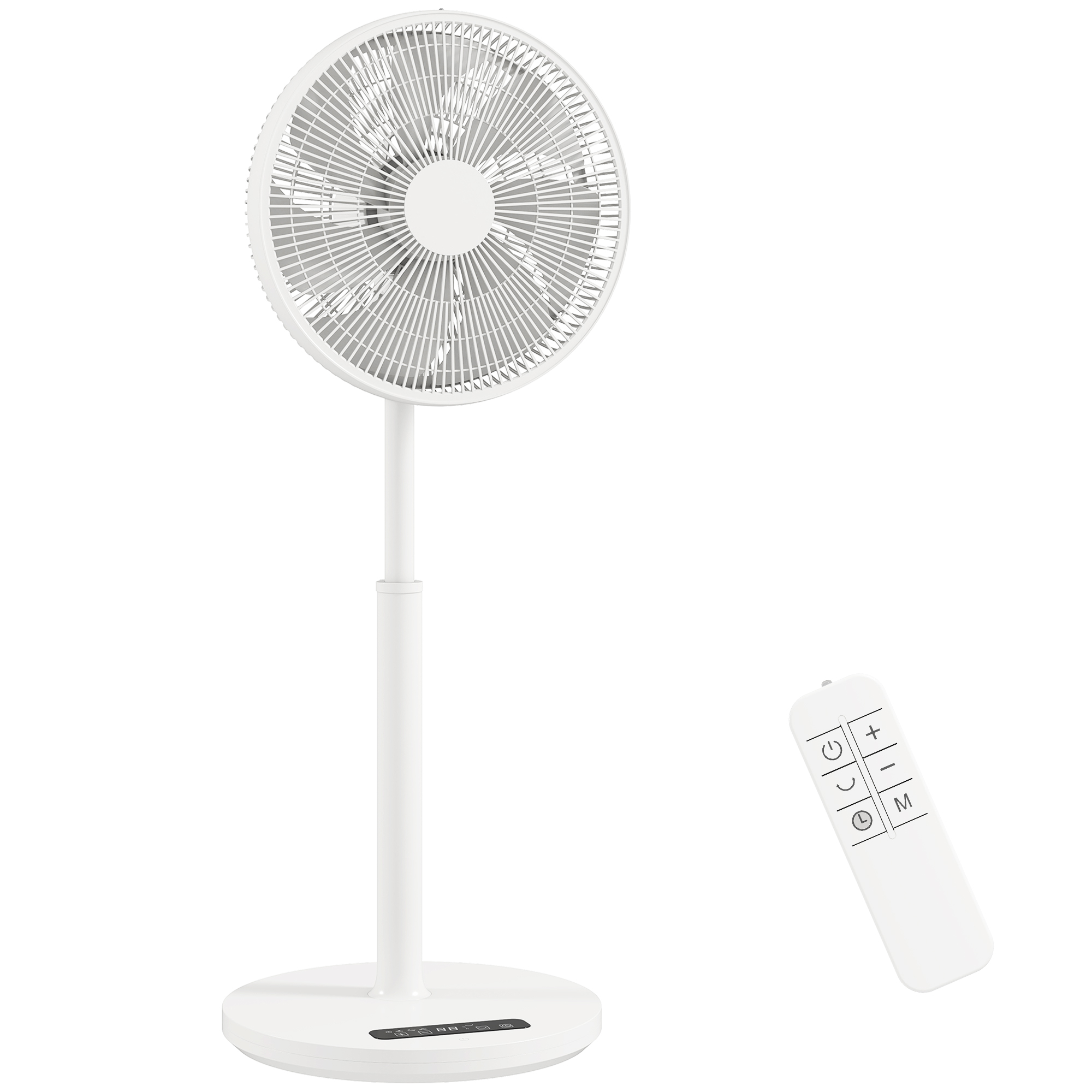 HOMCOM Standventilator, elektrischer Bodenventilator mit 12 Geschwindigkeiten, 4 Modi, 9-Stunden-Timer, Fernbedienung, Oszillation und verstellbarer Höhe, für Zuhause und Büro, Weiß Aosom