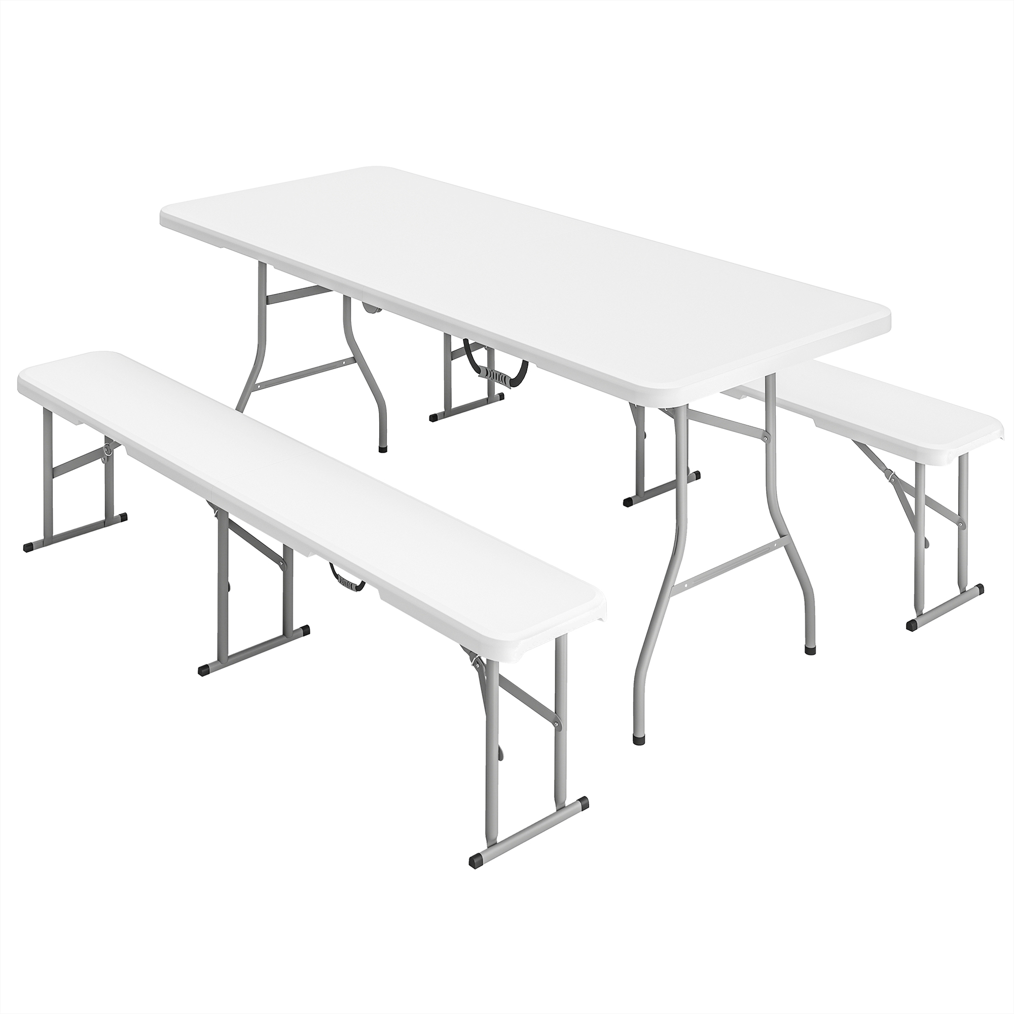 Outsunny Bierzeltgarnitur Klappbar 3-teiliges Set Campingtisch, 2 Bierbank mit Tragegriff, Festzeltgarnitur Biertischgarnitur für Balkon, Garten, Partyzelt 180 x 74 x 74 cm   Aosom