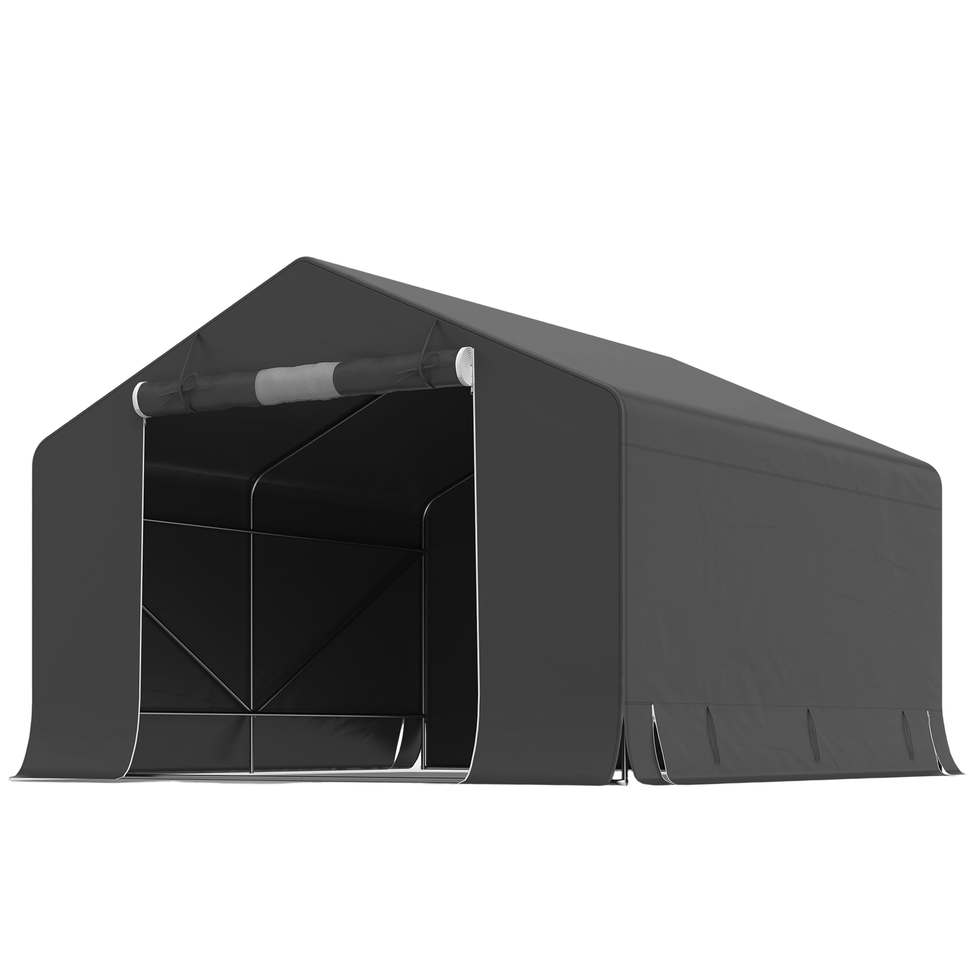 Outsunny Garagenzelt 300 x 300 x 210 cm wasserdicht Fahrradgarage mit aufrollbar Reißverschlusstür & Seitenwand Fenster, Handschuhe wetterfest Carport Lagerzelt Gerätezelt für Gartengeräte Fahrräder   Aosom