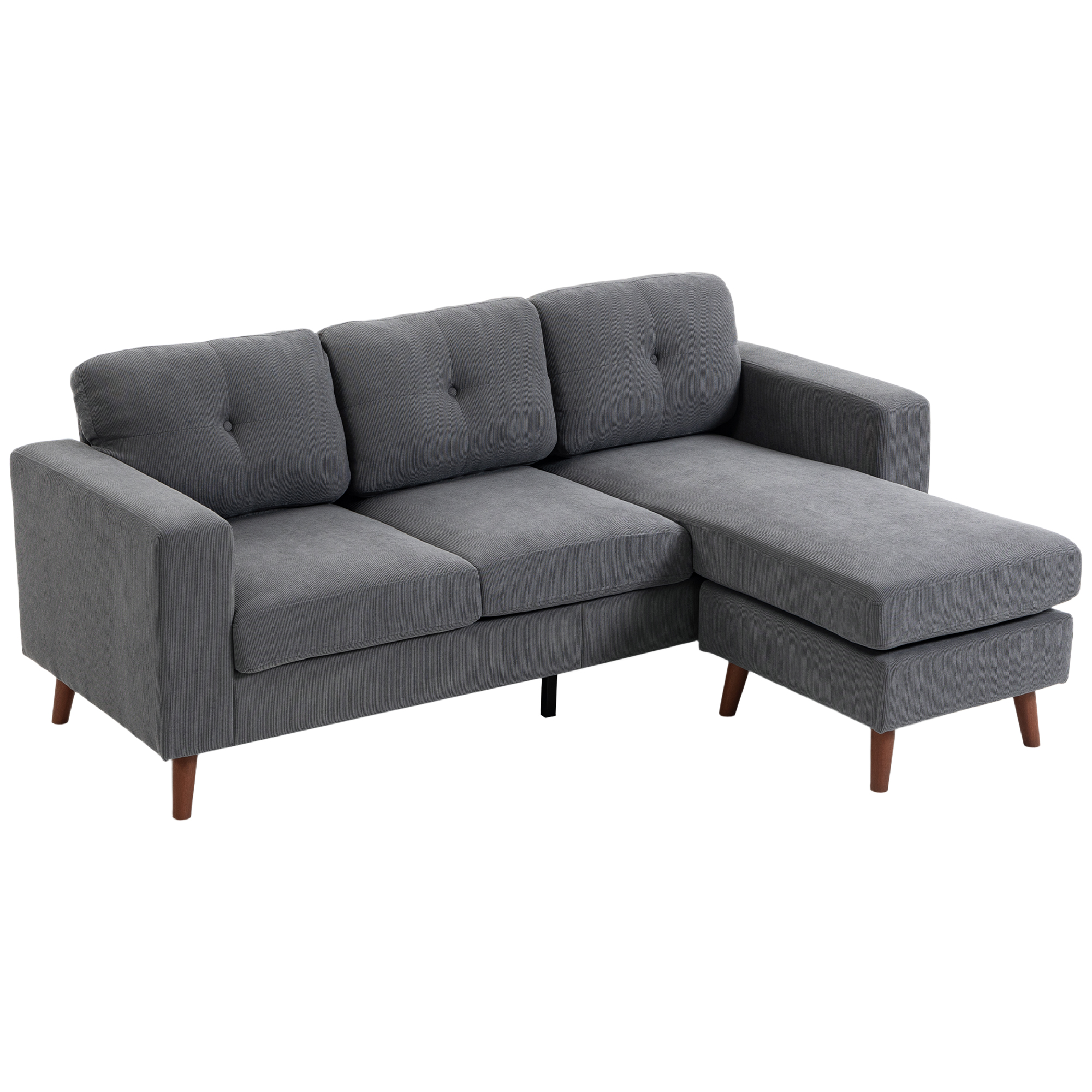 HOMCOM Ecksofa 192 cm L-Form 3-Sitzer Sofa mit umkehrbarer Chaiselongue, Cord-Optik Gepolsterte Eckcouch, Couch für kleinen Raum, Wohnzimmer, Dunkelgrau Aosom