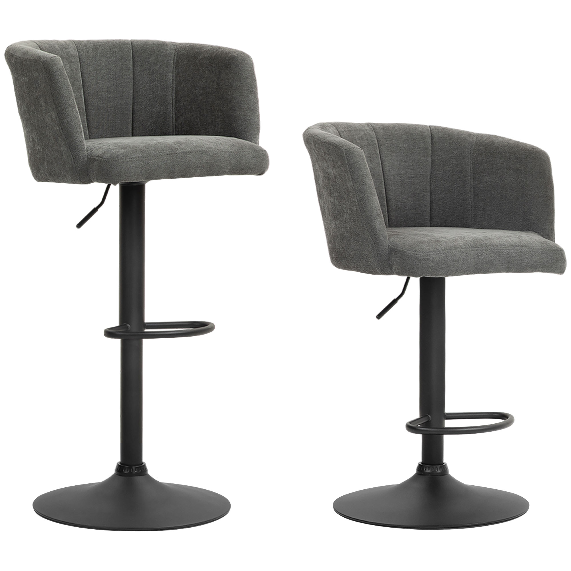 HOMCOM 2er-Set Barhocker, Bistrohocker mit Fußstütze, Drehbar Barstuhl, Höhenverstellbar Küchenhocker mit Leinenbezug, für Wohnzimmer, Esszimmer, Dunkelgrau   Aosom