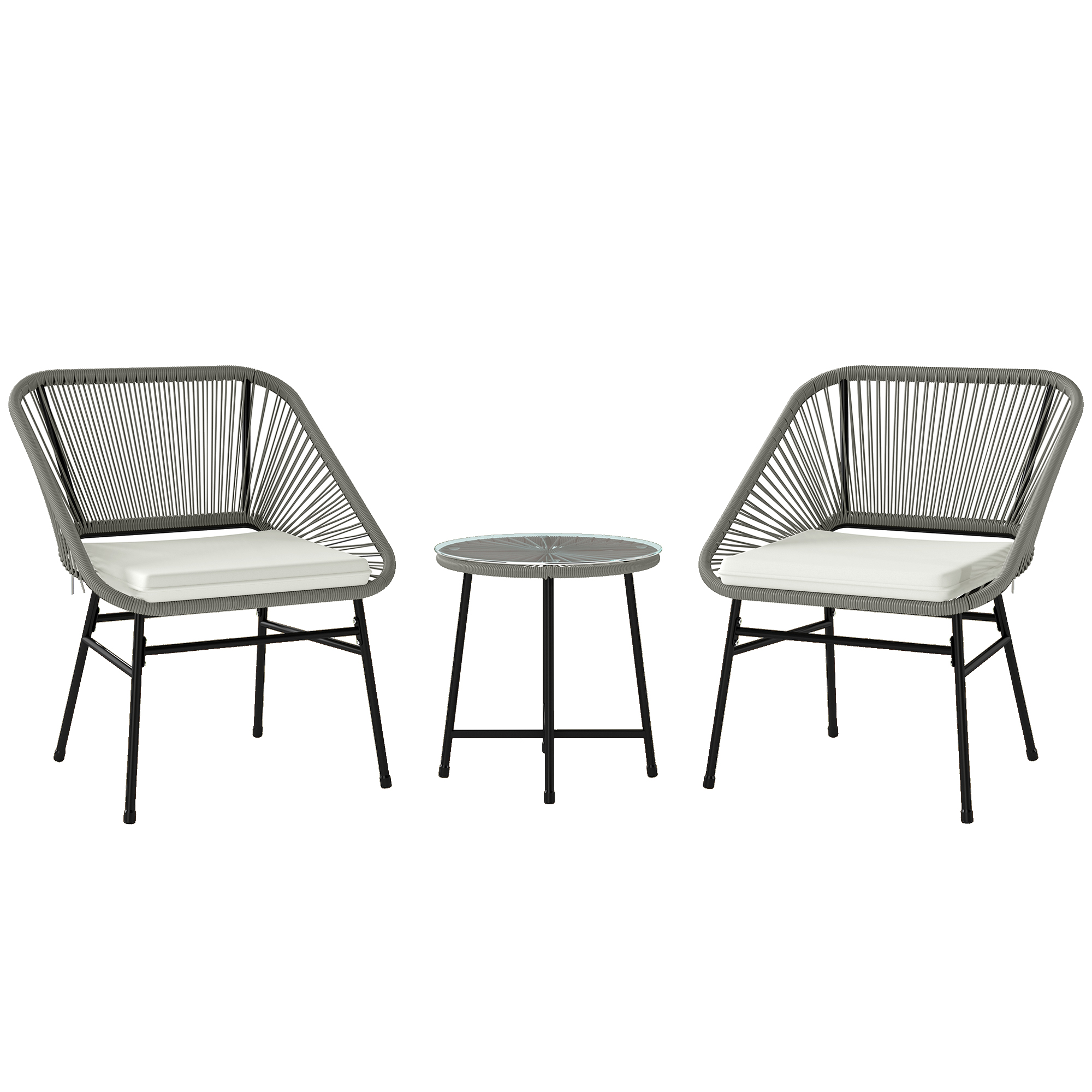 Outsunny Polyrattan Gartenmöbel Set, Outdoor Lounge Balkonmöbel für 2 Personen, 3-teilig Sitzgruppe mit 2 Stühle, Beistelltisch, Kissen, wetterfest Gartenlounge für Garten, Terrasse Balkon, Dunkelgrau   Aosom