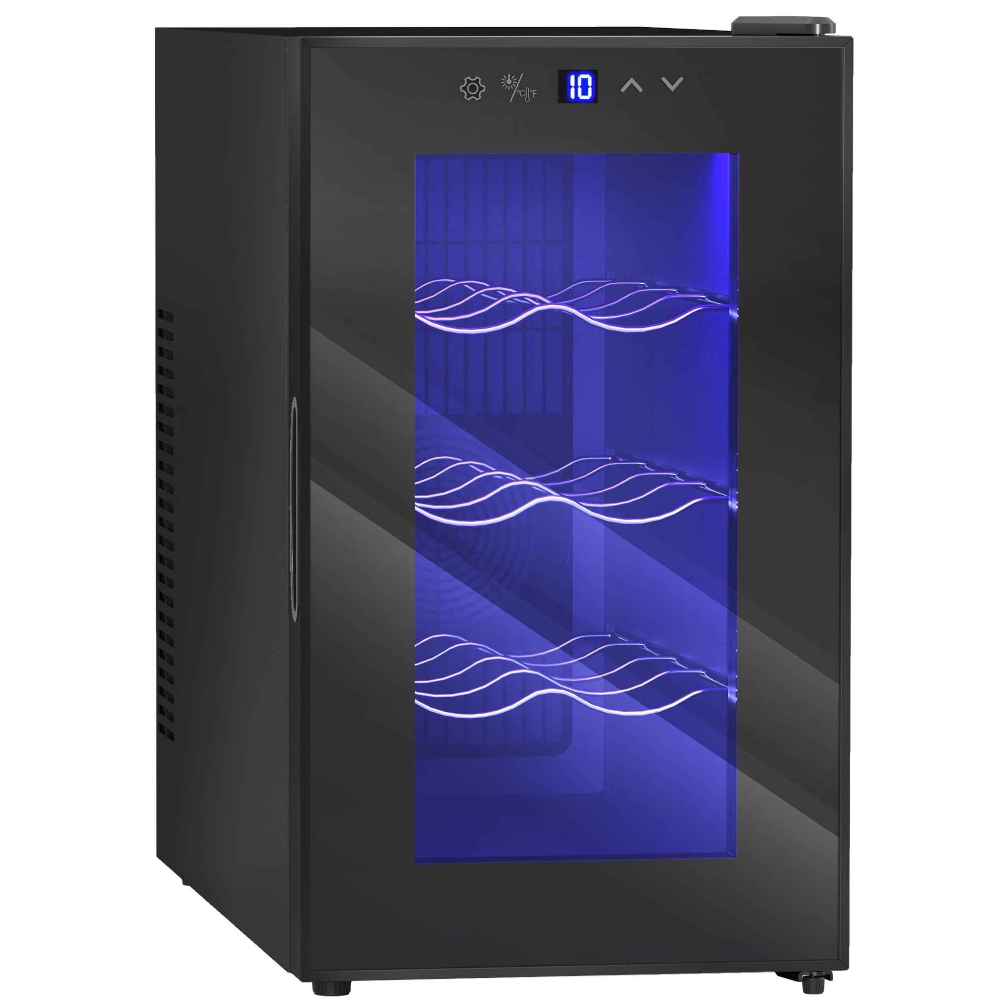 HOMCOM Weinkühlschrank 1 Zonen für 8 Flaschen, 21L, 8-18 °C, Getränkekühlschrank mit UV-beständiges Glastür, Thermoelektrik, verstellbare Regale, LED Touch-Display, LED-Beleuchtung, Schwarz   Aosom