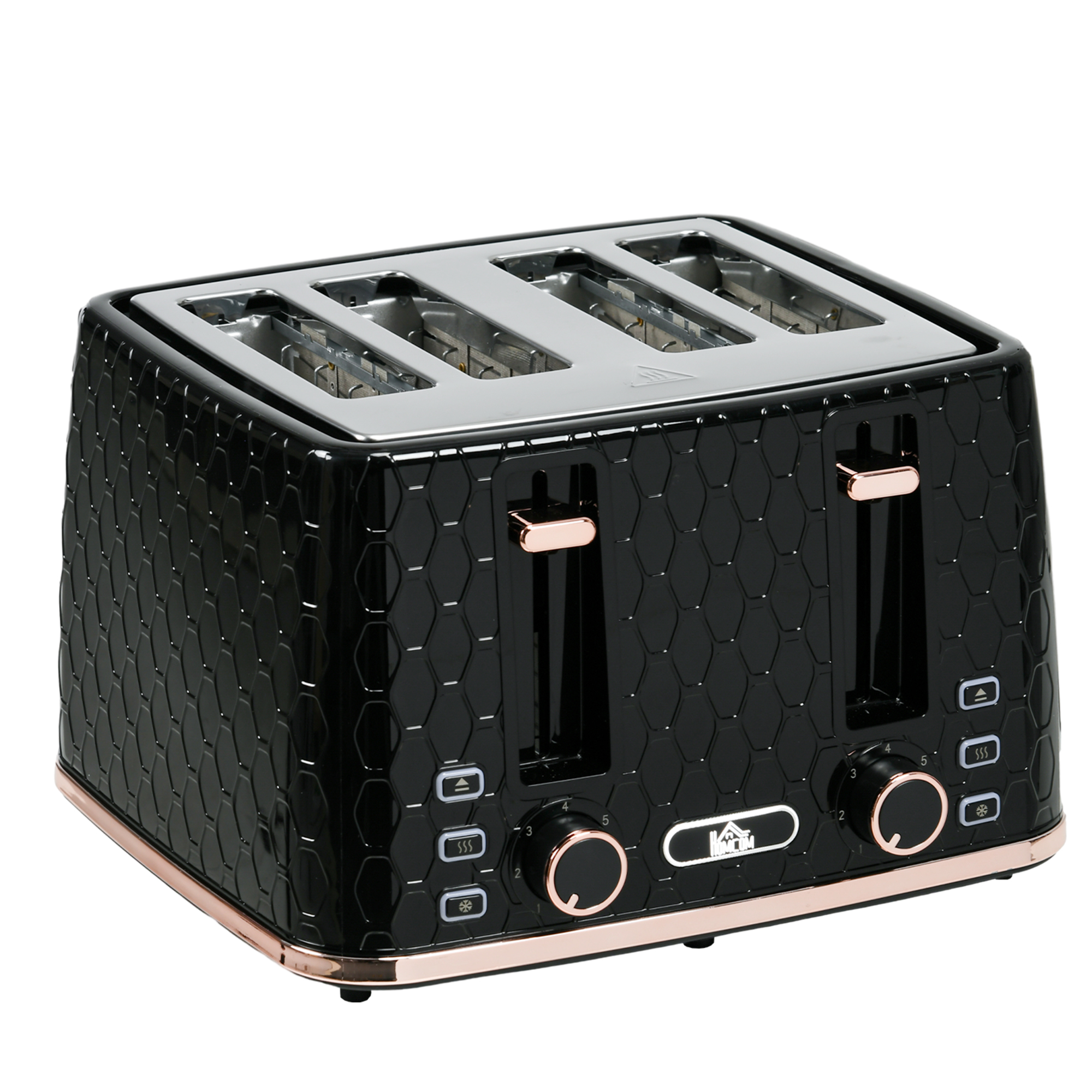 HOMCOM Toaster 4 Scheiben mit 7 Bräunungsstufen, Edelstahl mit Brötchenaufsatz, Auftaufunktion, Aufwärmfunktion, Liftfunktion, Krümelschublade, Auto-Abschaltung 1860W, Schwarz   Aosom
