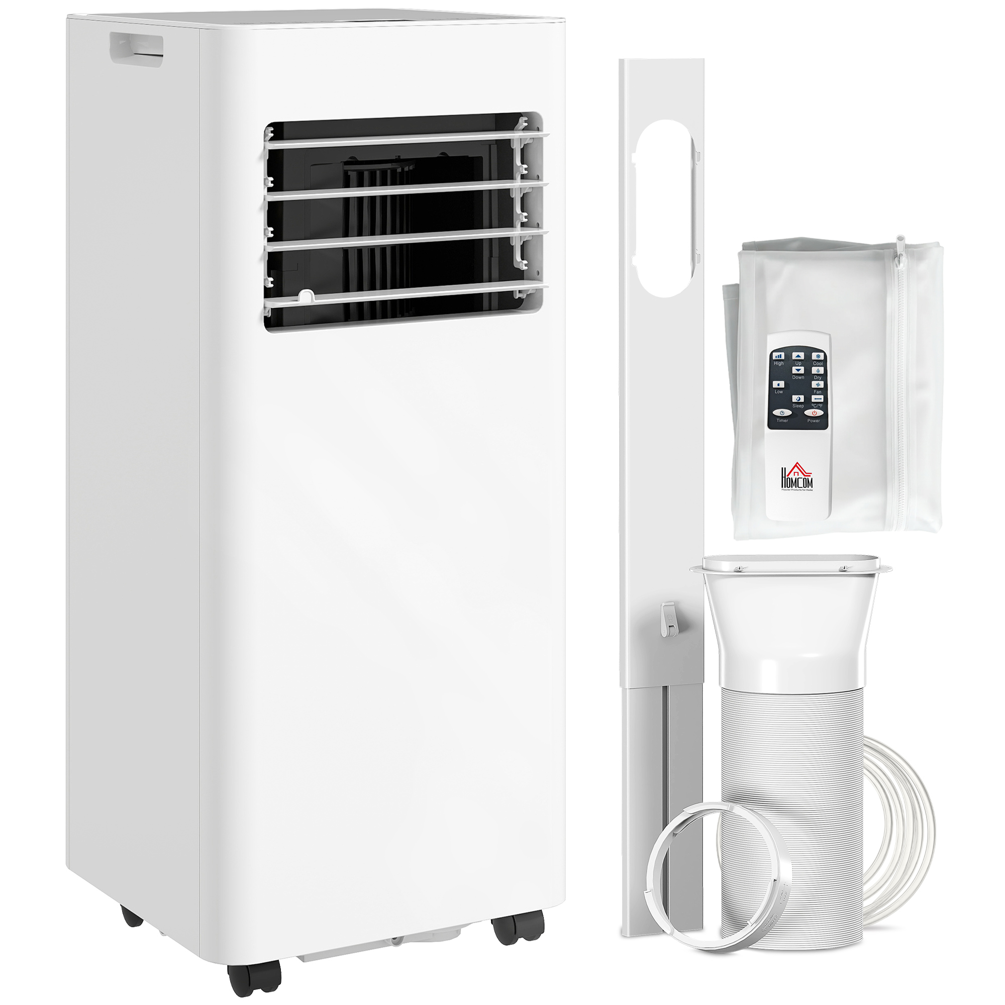 HOMCOM Mobile Klimaanlage 3-in-1 Klimagerät mit Kühlung, Luftentfeuchter, Ventilator, Abluftschlauch, 9000BTU 2,6KW Luftkühler mit 2 Geschwindigkeiten, Timer, Fernbedienung, Kindersicherung, Weiß Aosom