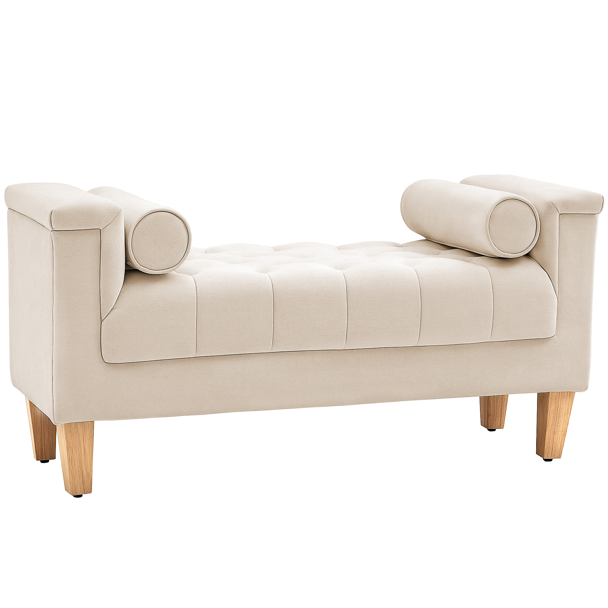 HOMCOM Sitzbank Polsterbank mit Chenille-Bezug, Armlehne Bettbank mit 2 Zylinder-Kissen, Holzrahmen, Schuhbank für Schlafzimmer, Wohnzimmer, Flur 115 x 44 x 58 cm Beige Aosom