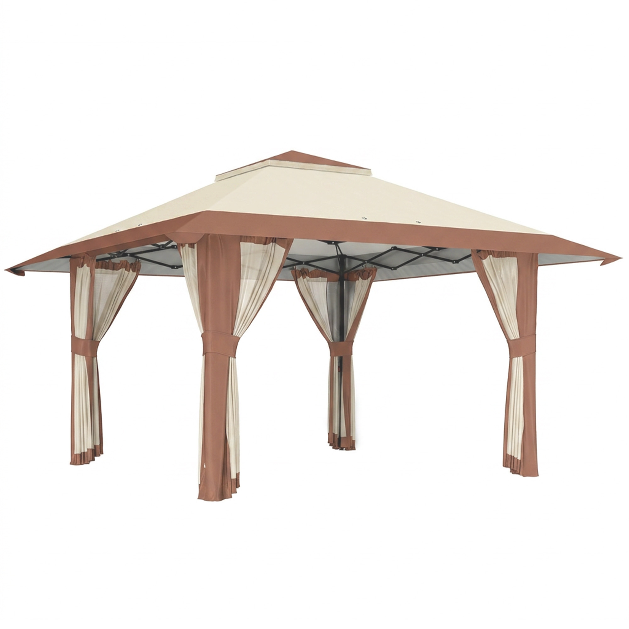 Outsunny Pavillon 4x4m Wasserdicht Höhenverstellbar Pop-up Faltpavillon mit Netzwänden UV 50+ Faltbar Partyzelt Gartenzelt mit Tragetasche Sandsäcke Gartenpavillon für Camping Garten Festival, Beige   Aosom