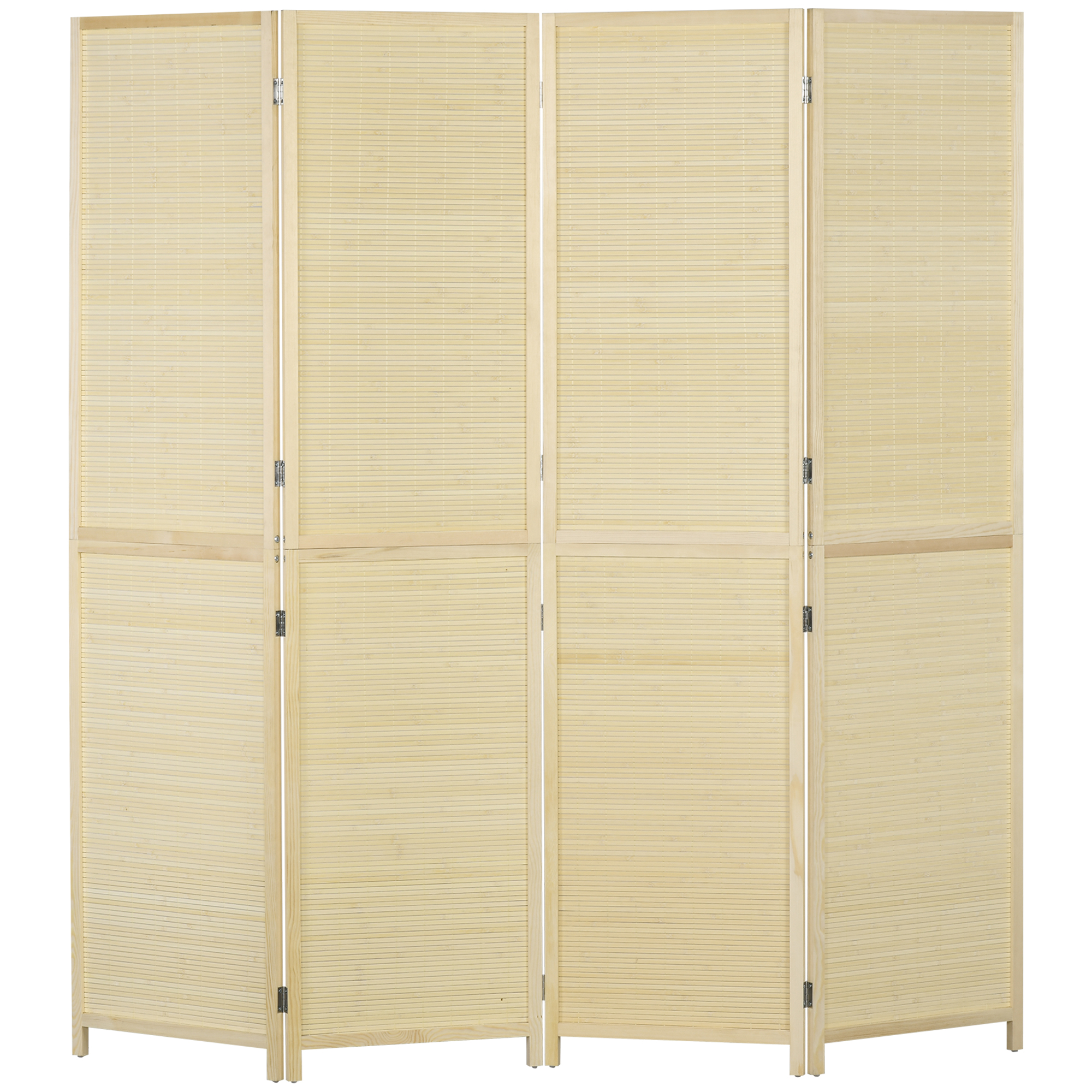 HOMCOM Paravent 4-teilig 180 x 180 cm Faltbar Raumteiler Trennwand aus Bambus, Stellwand Sichtschutz Raumtrenner für Wohnzimmer Schlafzimmer Natur   Aosom