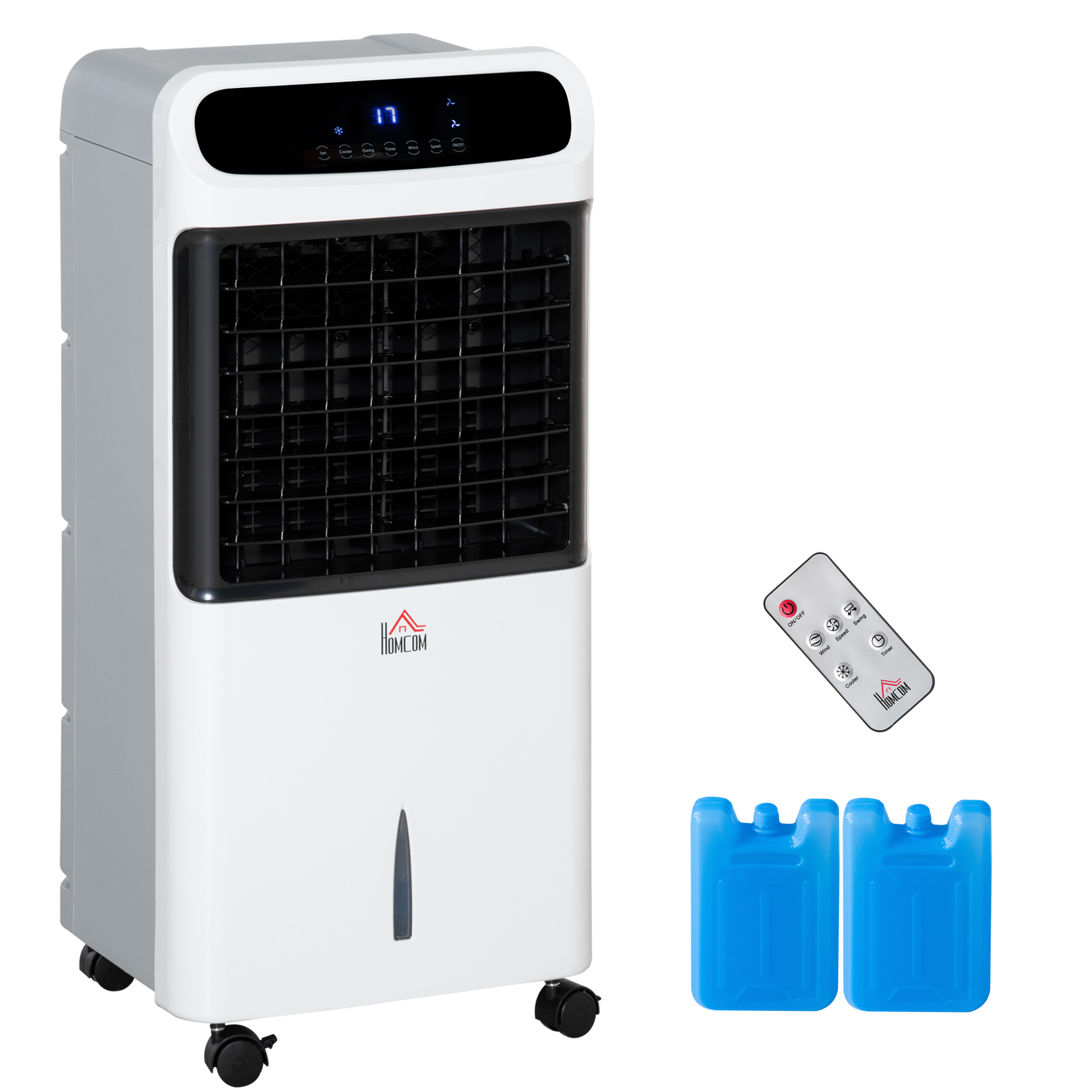 HOMCOM Klimaanlage mit Wasserkühlung Leise mit Fernbedienung 81 cm 60° Oszillierende Ventilator Standventilator mit 3 Modi, 3 Geschwindigkeiten, 12 Std-Timer, LED-Anzeige, Weiß Aosom