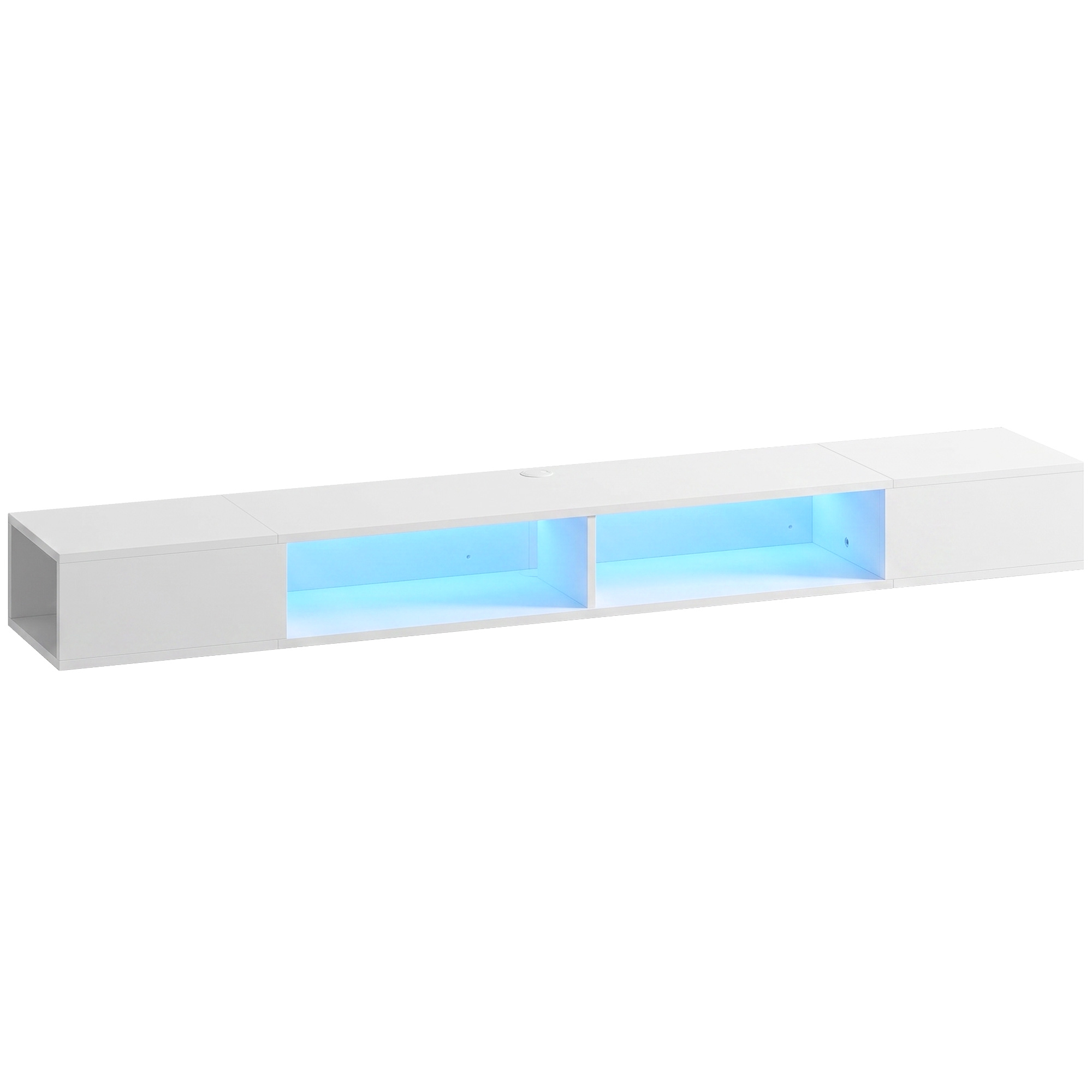 HOMCOM Wandhängendes TV-Möbel mit LED-Leuchten, TV-Möbel fürs Wohnzimmer mit offenen Regalfächern, moderner Stil, für Fernseher bis 190,5 cm, 177,8x30x18 cm, Weiß Aosom