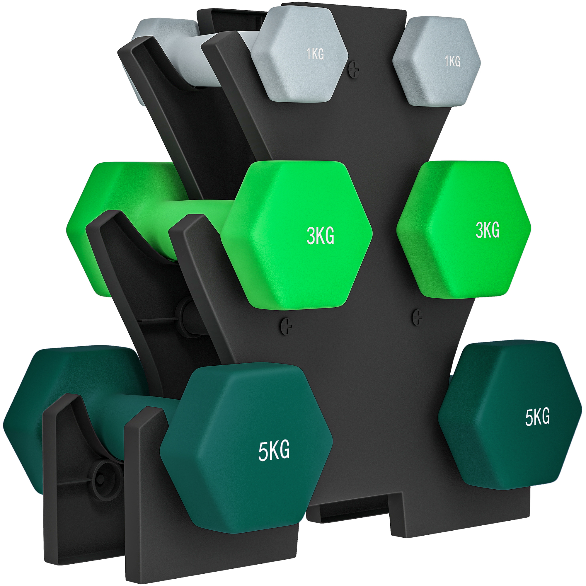 SPORTNOW Hanteln Set 6 Kurzhanteln mit Hantelständer, 2 x 1kg, 2 x 3kg, 2 x 5kg Hantelset aus Metall für Fitness, Gymnastik, Zuhause Aosom