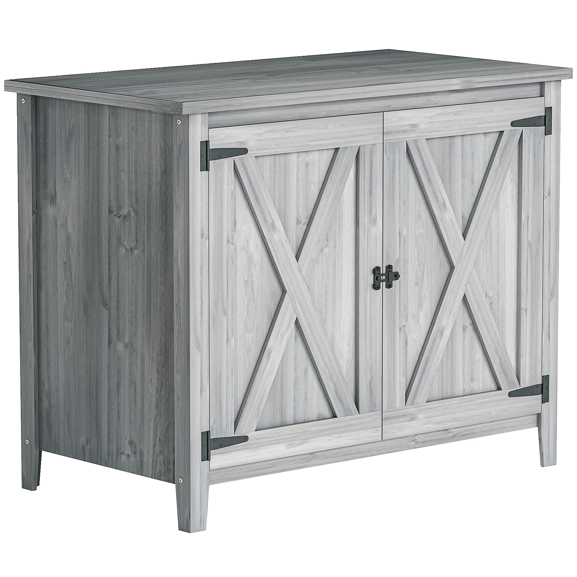 Outsunny Gartenschrank Holz, Geräteschuppen wetterfest 110x60x88,5cm, Gerätehaus mit Tür, Faltdach, Ablagen, Geräteschrank, Gartenhaus Werkzeugschrank Gartenschuppen für Terrasse Hinterhof, Hellgrau   Aosom