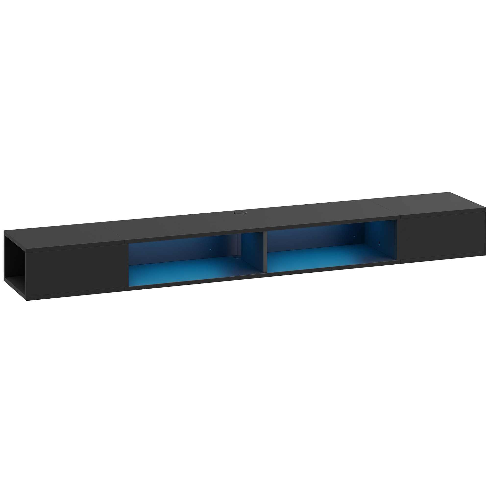 HOMCOM Wand-TV-Möbel 180 cm mit RGB-LED-Beleuchtung, TV-Möbel für Fernseher bis zu 190,5 cm mit offenen Regalen, Wand-TV-Bank für Wohnzimmer, schwarz Aosom