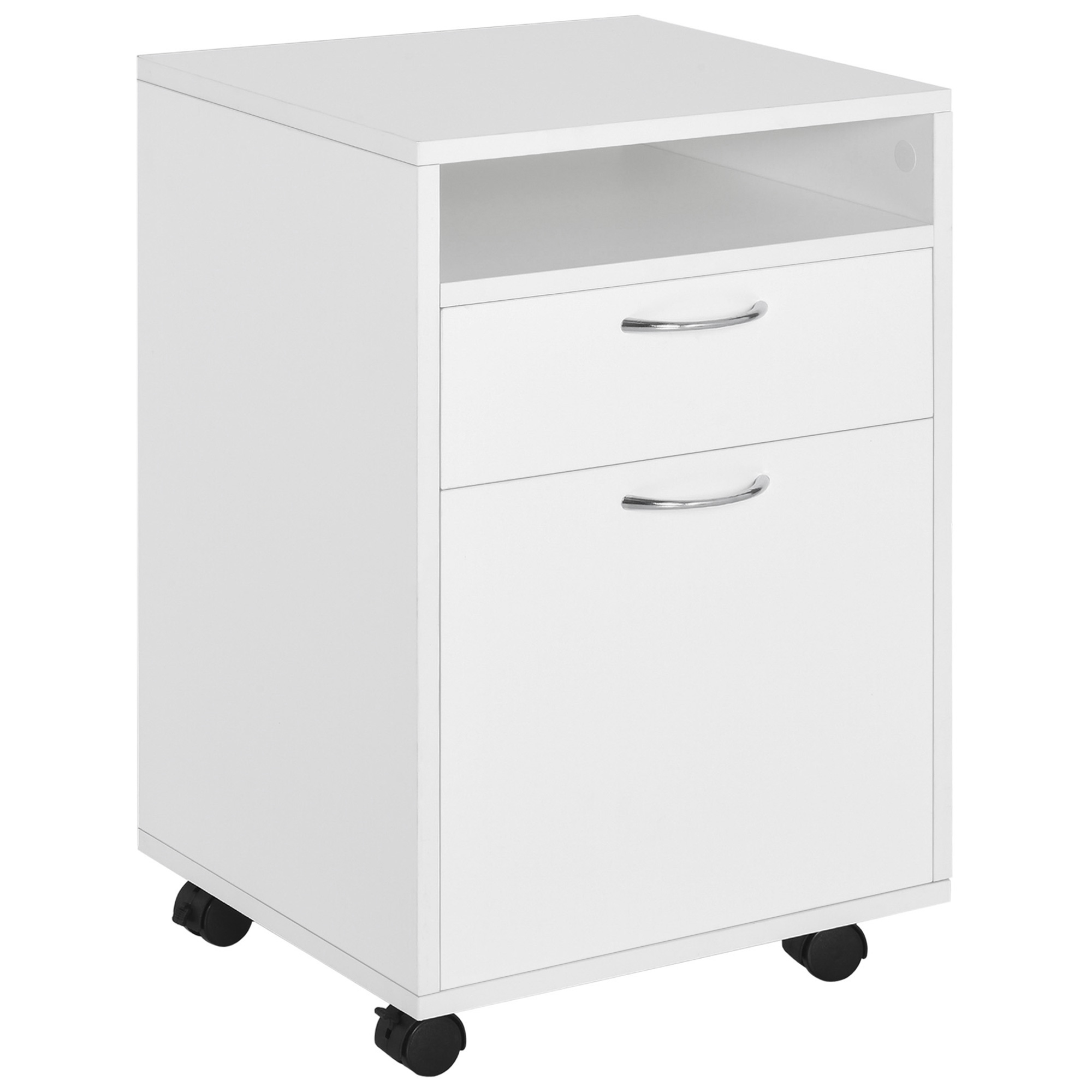 HOMCOM Rollcontainer, Aktenschrank, Bürocontainer mit Schublade, Büroschrank, Aufbewahrung Container, Spanplatte, Weiß, 40 x 35 x 60 cm   Aosom