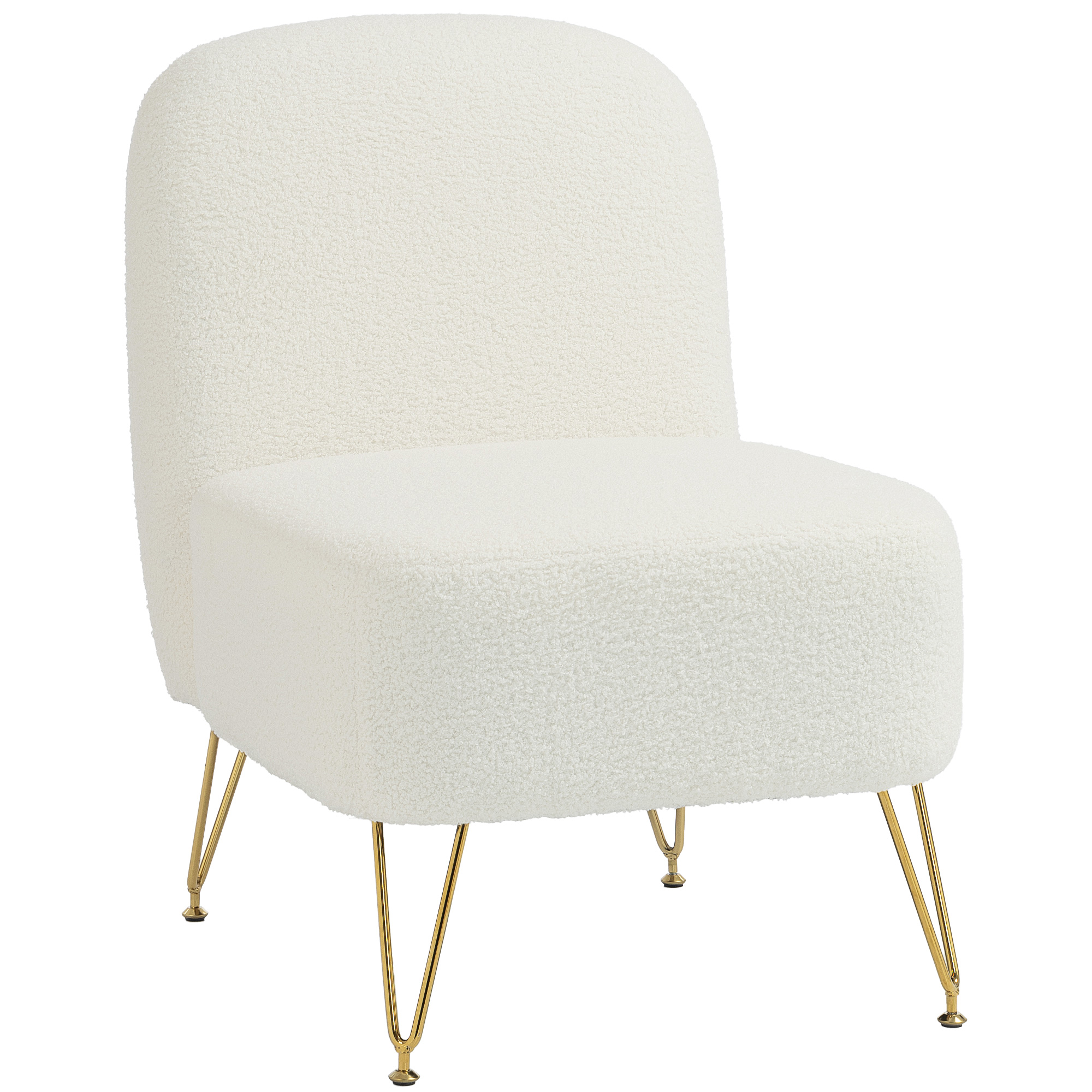 HOMCOM Sessel ohne Armlehnen, Gepolsterter Bouclé-Sessel, Dickes Polster, Breite Sitzfläche, Goldfarbene Metallfüße, Moderner Stil, Wohnzimmer/Schlafzimmer/Leseecke, Weiß Aosom