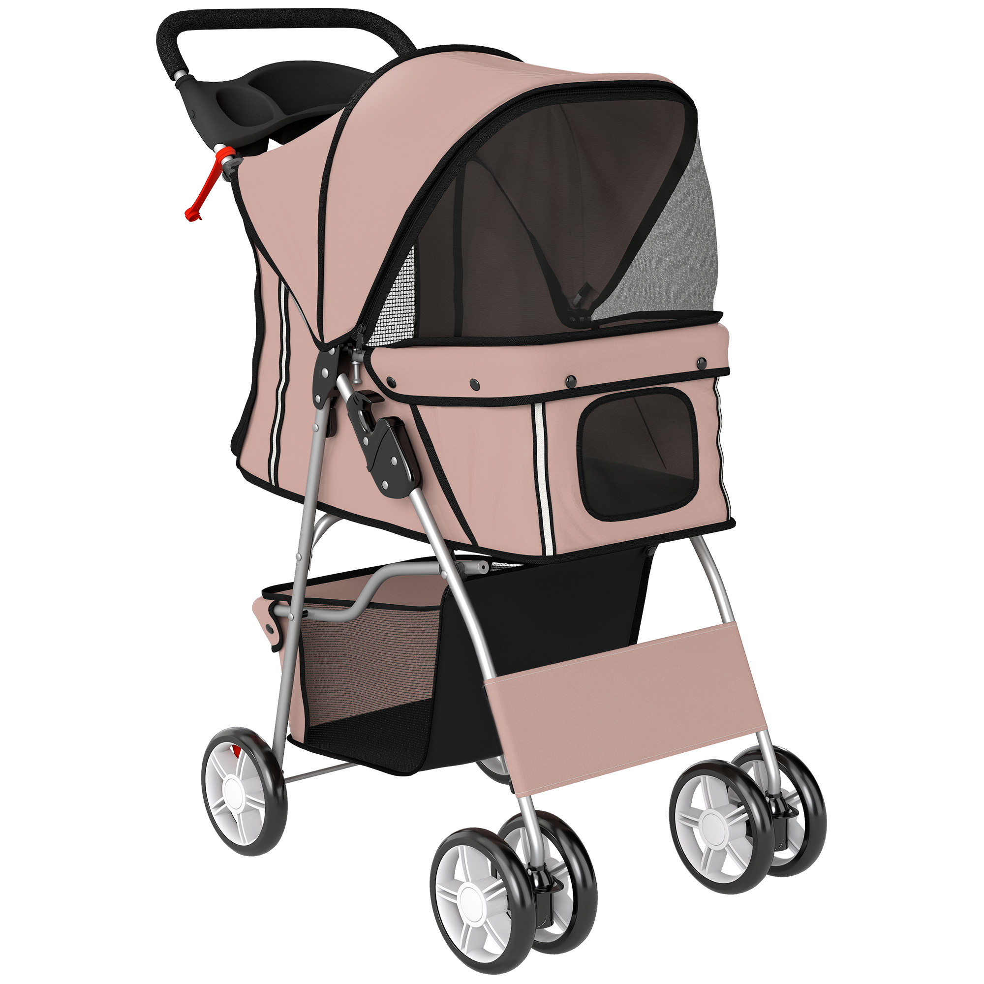 PawHut Hundewagen Hundebuggy Faltbar Katzenwagen bis 10kg mit Reflektorstreifen Aufbewahrungskorb waschbar Kissen Netzfenstern Getränkehaltern 360° drehbare Räder mit Bremse für kleine Hunde Kaffee Aosom