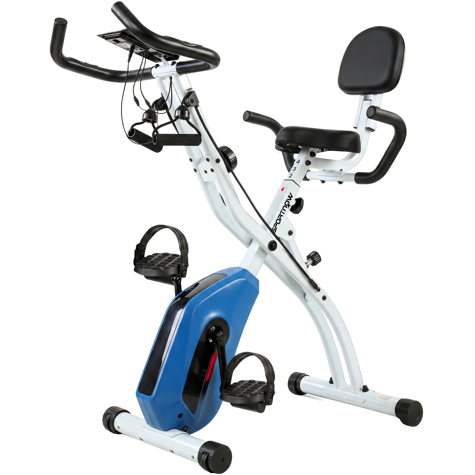 SPORTNOW 3-in-1 Klapp-Heimtrainer, leise, Bluetooth-kompatibel mit Kinomap & Zwift - Fitnessbike mit 8-stufigem Magnetwiderstand und Widerstandsbändern für das Training zu Hause Aosom