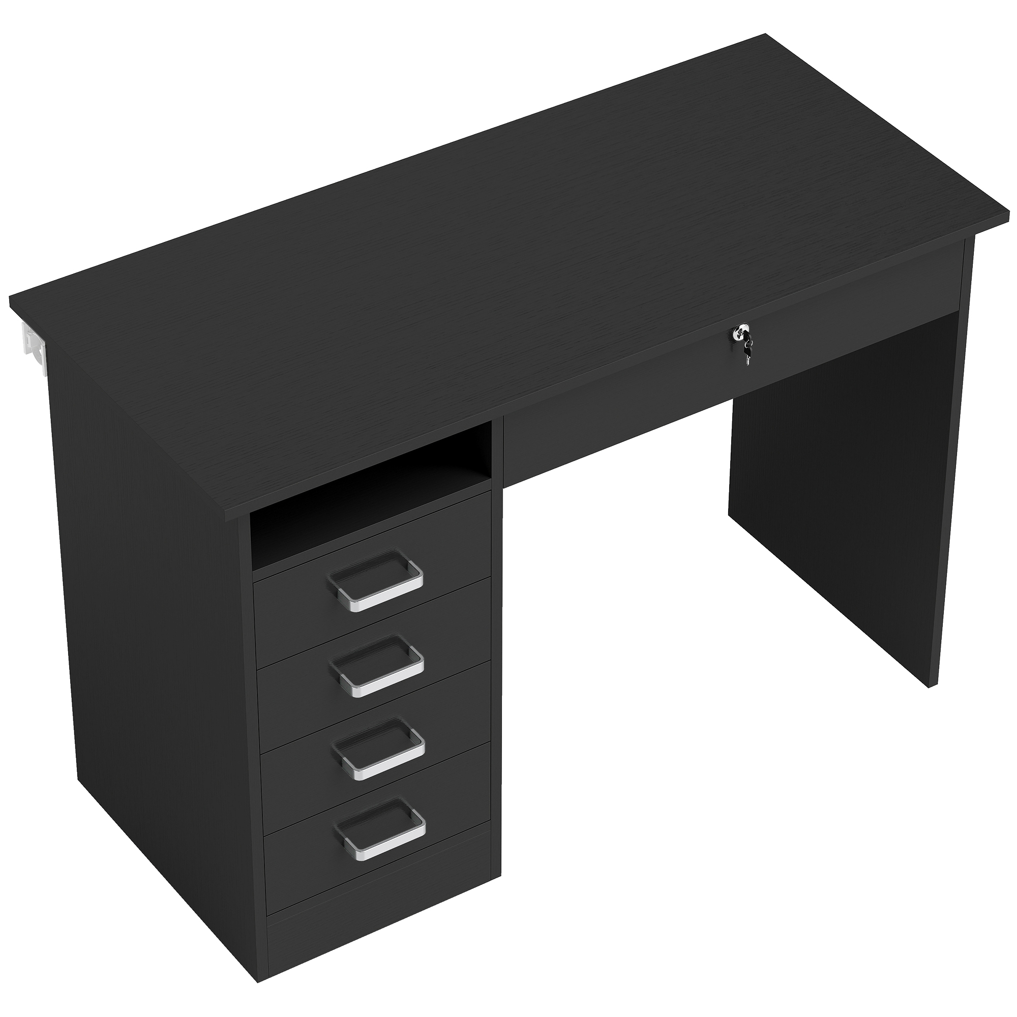 HOMCOM Schreibtisch Computertisch mit großer Arbeitsfläche, 5 Schubladen, 1 offenes Fach, abschließbare Schublade, modern 110 x 50 x 76 cm, schwarz   Aosom