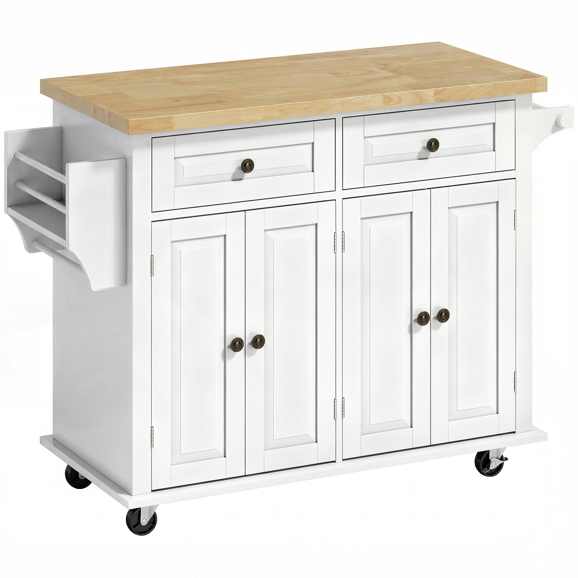HOMCOM Küchenschrank Küchenregal mit Rollen Schublade und verstellbares Regal Gummiholz MDF Spanplatte Weiß 111 x 44,5 x 82,5 cm   Aosom