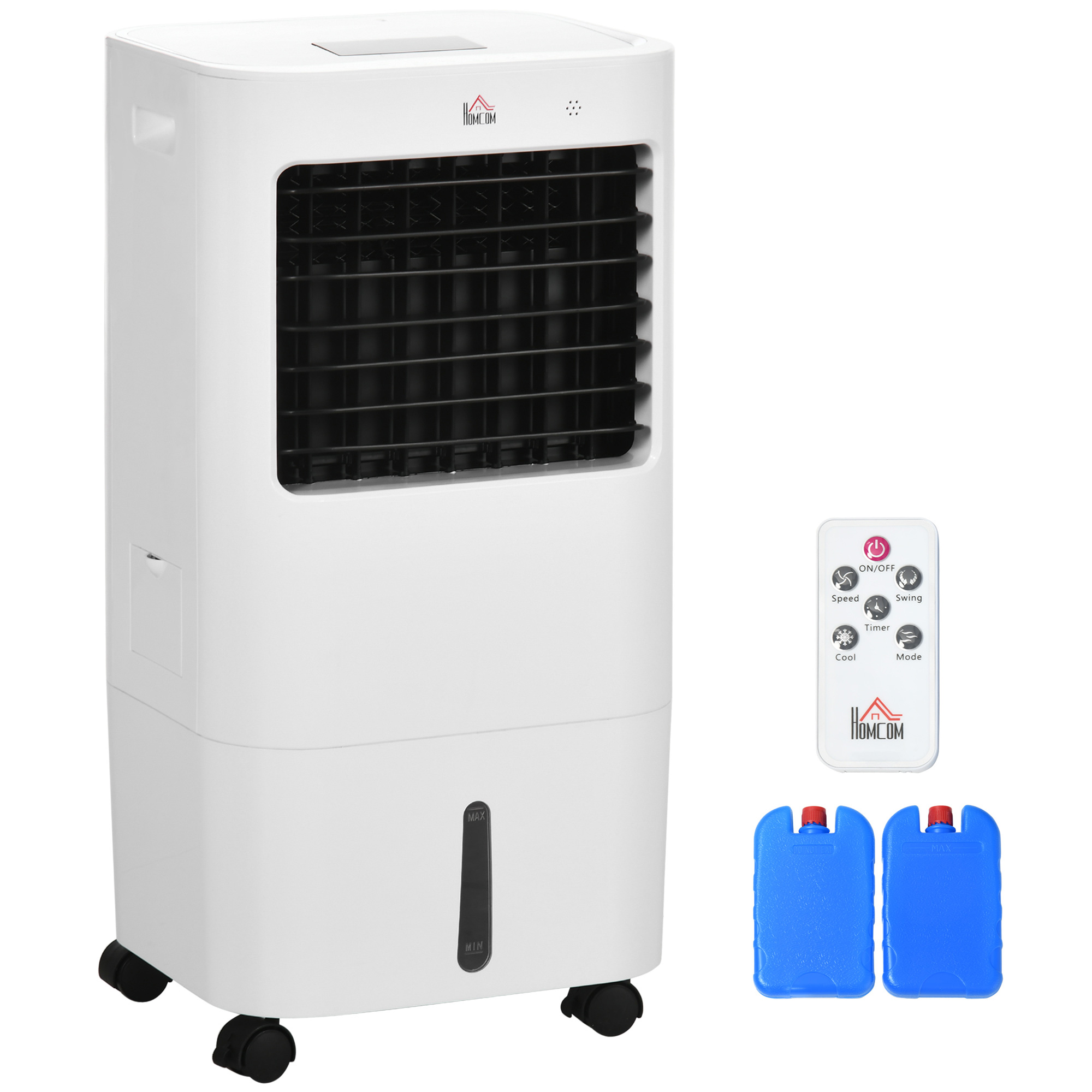 HOMCOM 3 in 1 Mobile Klimaanlage mit Luftbefeuchtung Wasserkühlung 15L 60° oszillierendes Klimagerät 65W Luftkühler mit 8h Timer, Fernbedienung, Nutzungsraum 20 ㎡ Weiß 32 x 37 x 69 cm   Aosom