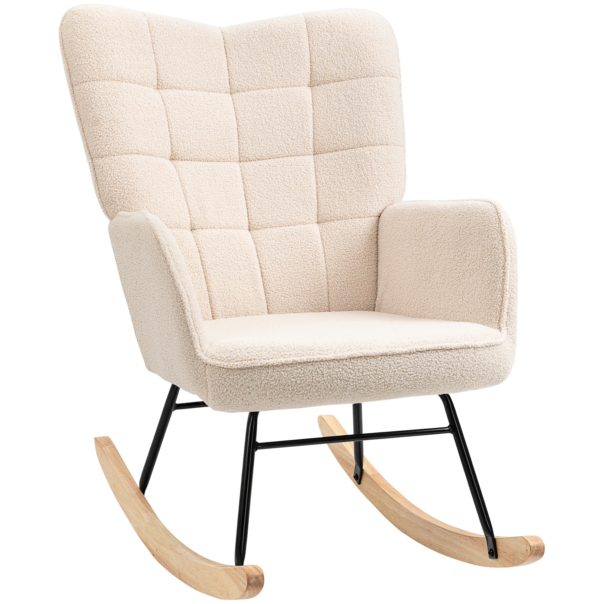 HOMCOM Schaukelstuhl Schwingsessel, Akzentstuhl, Relaxsessel mit Berbervlies, für Schlafzimmer, bis 120 kg, Beige, 71x92x101 cm Aosom