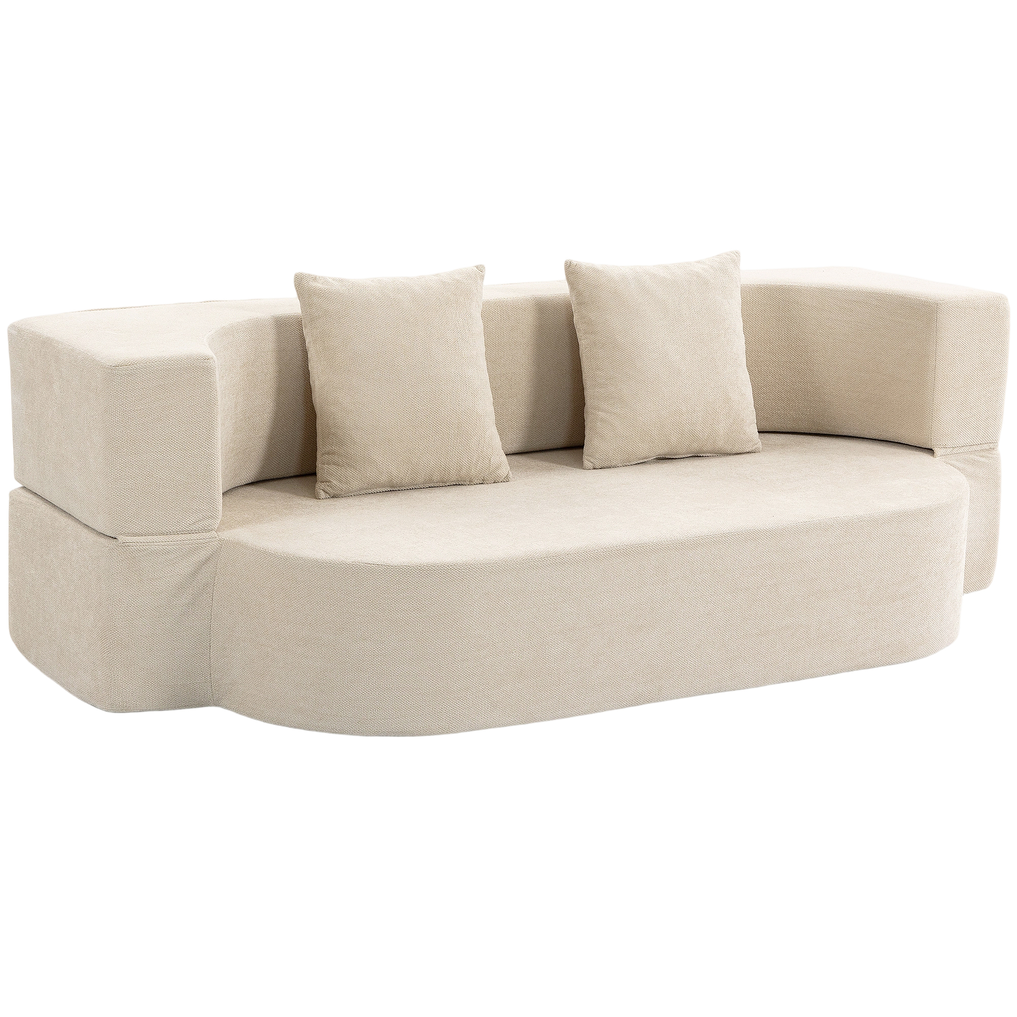 HOMCOM 2‑Sitzer Schlafsofa, Chenille-Schlafsofa 190 cm, klappbare Rückenlehne, breite Sitzfläche & Armlehnen, 2 Kissen, kompakt verpackt, kein Aufbau, für Wohnzimmer/Schlafzimmer, Beige Aosom