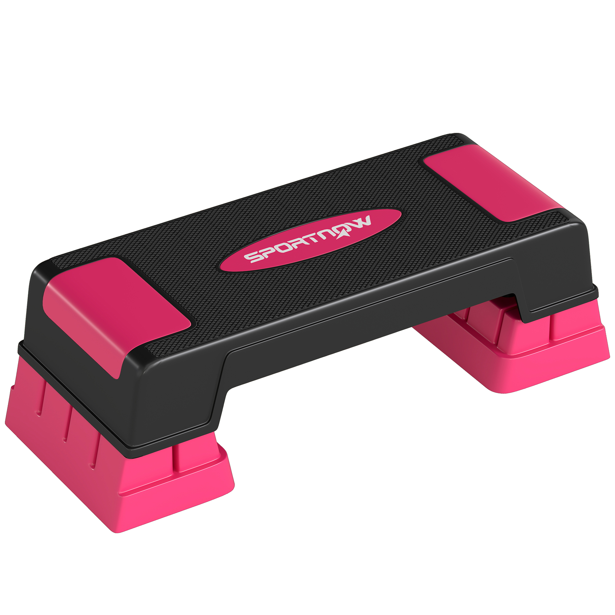SPORTNOW Steppbrett höhenverstellbar Fitness Aerobic Stepper mit 3 Stufen (12/17,5/22,5 cm), Anti-Rutsch-Matte, Rutschfest Step Bench für Zuhause Fitnessstudio Büro Schwarz+Rosa Aosom