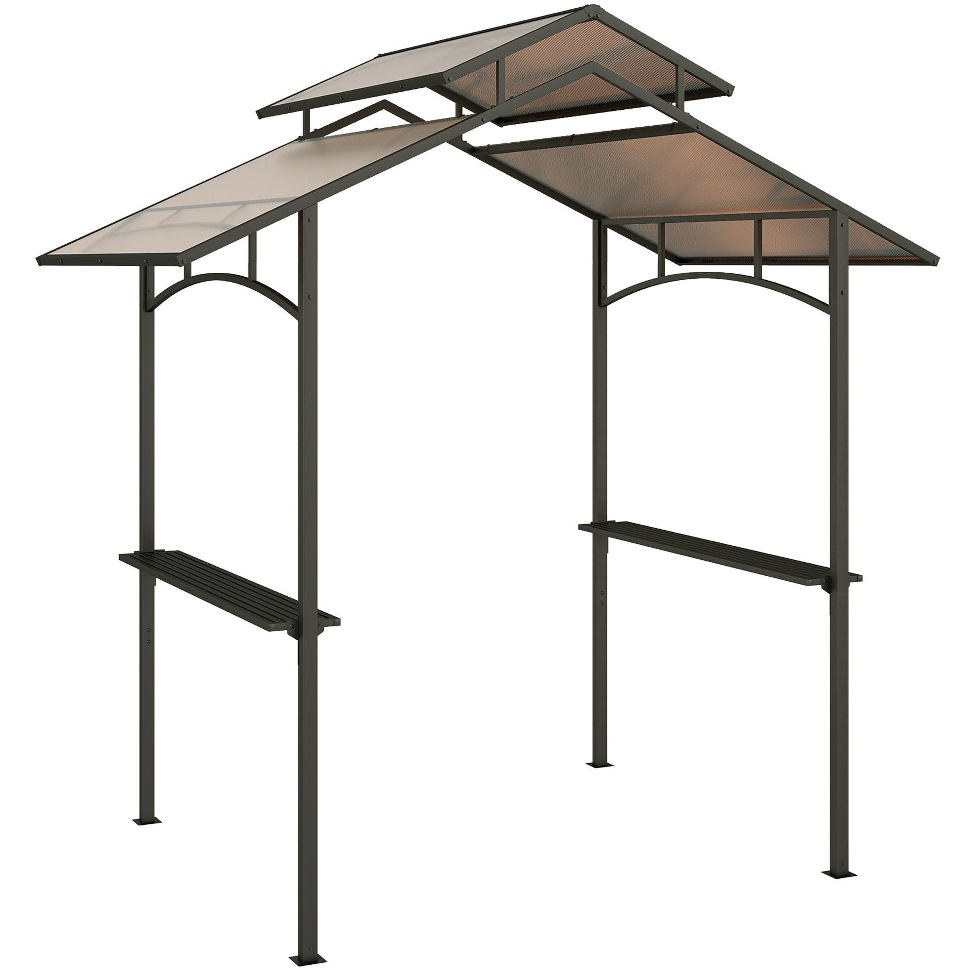 Outsunny Grillpavillon mit Flammschutzdach BBQ-Pavillon mit 2 Ablagen 2,5 x 1,5m Stahl PC Schwarz+Braun   Aosom