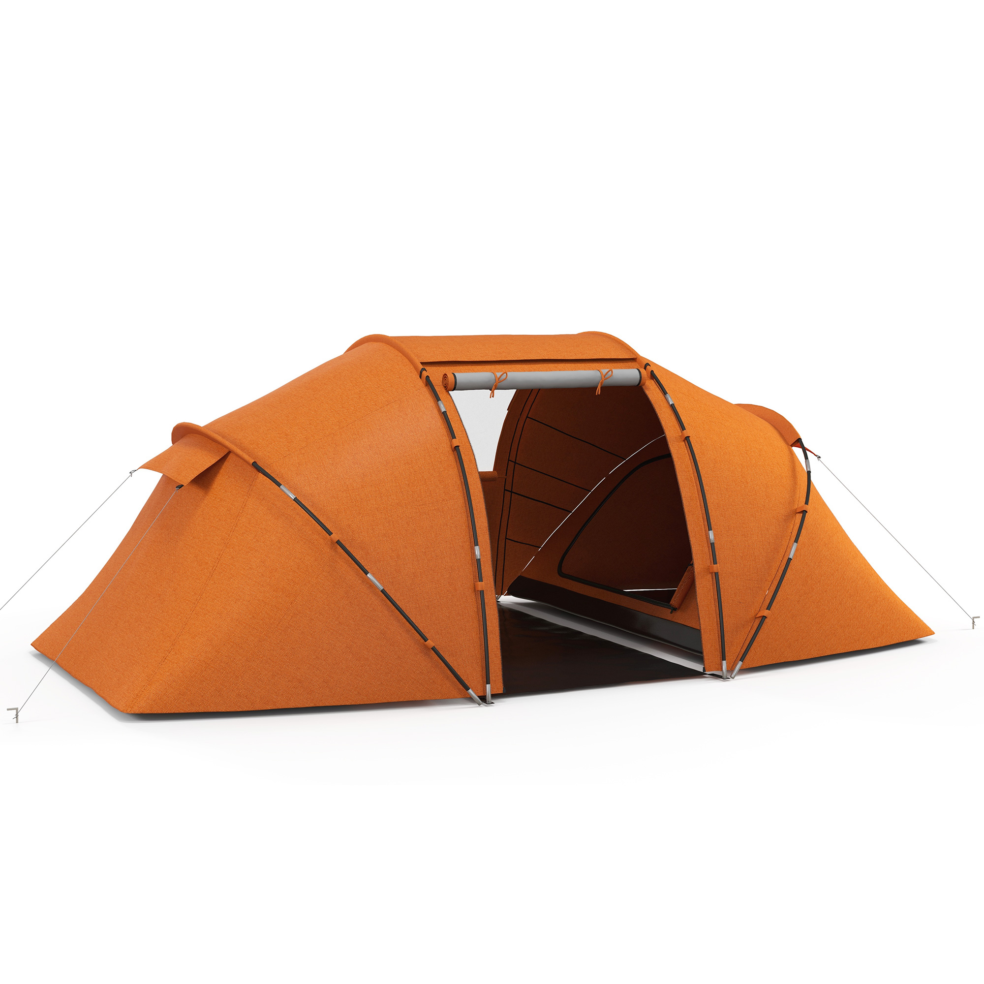 Outsunny Tunnelzelt für 4-6 Personen, Campingzelt mit Tür, Bodenplane, 2000mm wasserdicht Familienzelt, Gruppenzelt für Camping Reise Trekking Garten, Orange Aosom