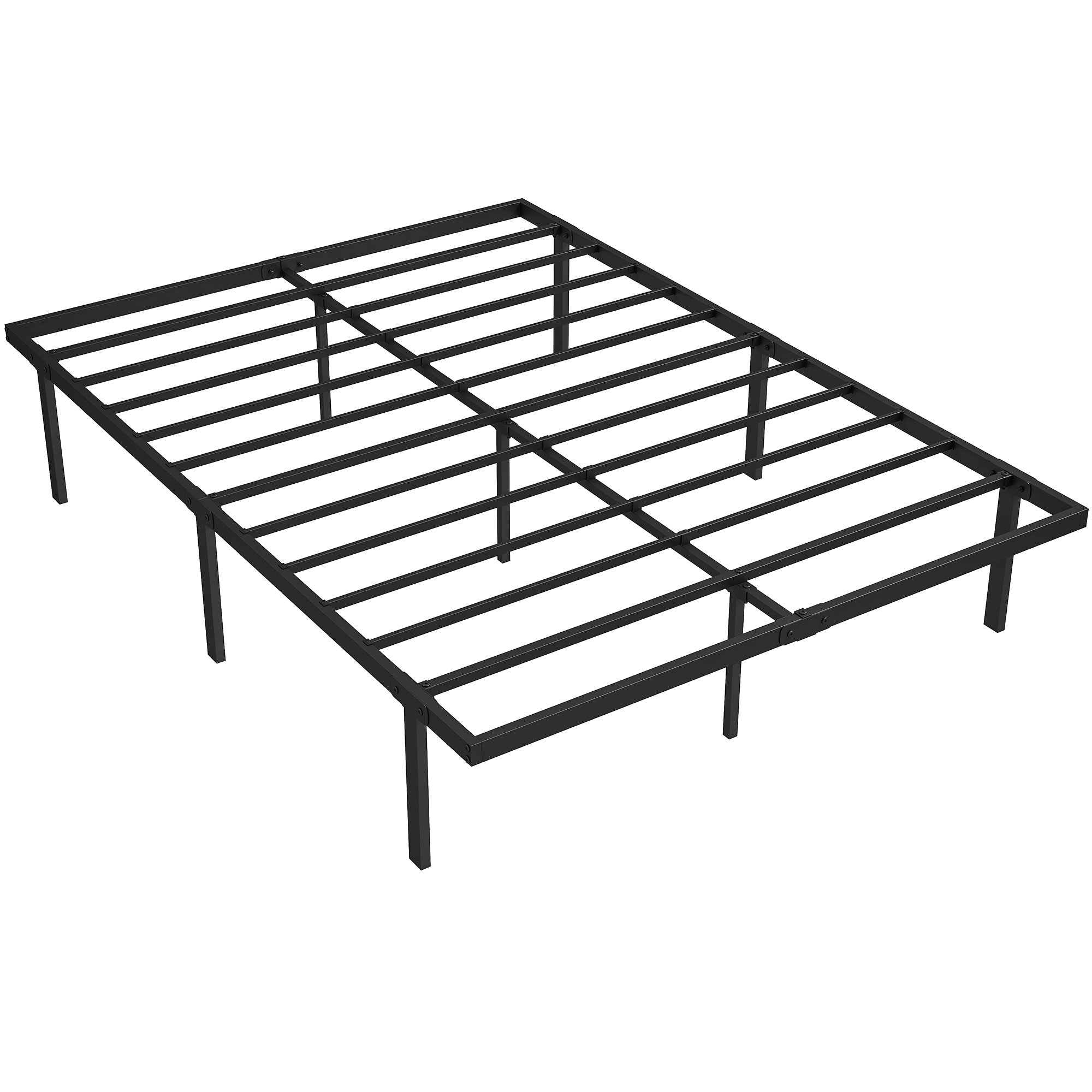 HOMCOM Bettgestell 140 x 200 cm Metallbett, 35,5 cm Hohe Geräuscharmes Doppelbett mit Lattenrost, Stauraum unter dem Bett, Einfache Montage, Schwarz Aosom