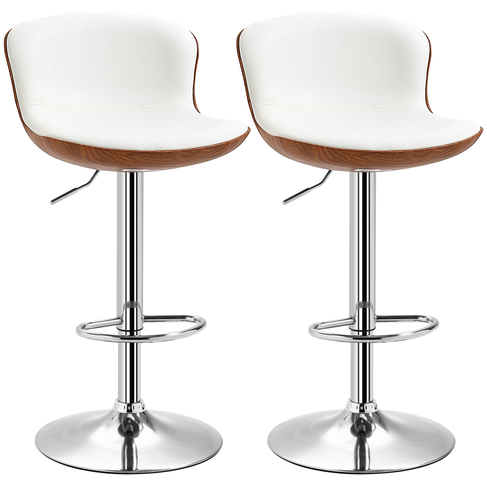 HOMCOM 2er-Set Barhocker, Bistrohocker mit Fußstütze, Drehbar Barstuhl, Höhenverstellbar Küchenhocker aus Kunstleder, für Wohnzimmer, Esszimmer, Cremeweiß Aosom
