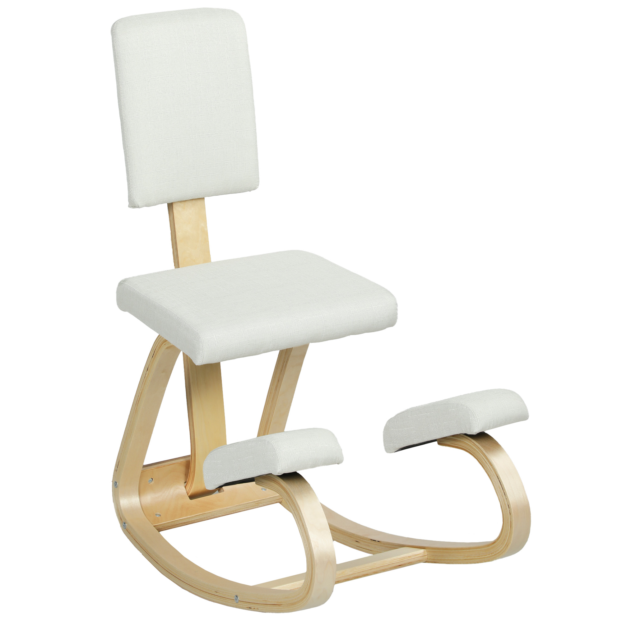 HOMCOM Ergonomischer Kniestuhl, Kniehocker mit Rückenlehne, Basis aus Holz Bürostuhl für Zuhause, Büro, Meditation, zur Verbesserung der Nackenschmerzen Rückenschmerzen Cremeweiß   Aosom