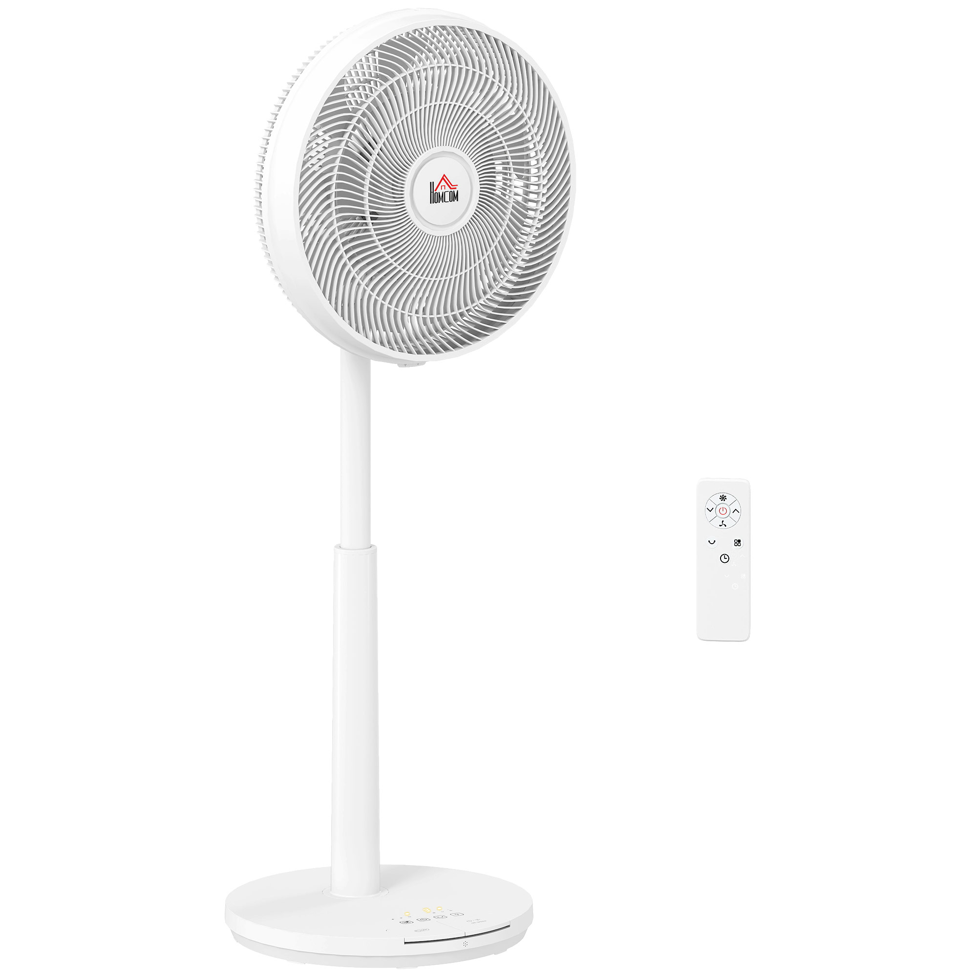 HOMCOM Standventilator leise mit Fernbedienung, Ventilator mit 12 Geschwindigkeitsstufen, Timer, Neigung & Oszillation einstellbar, Schlafmodi, Weiß Aosom