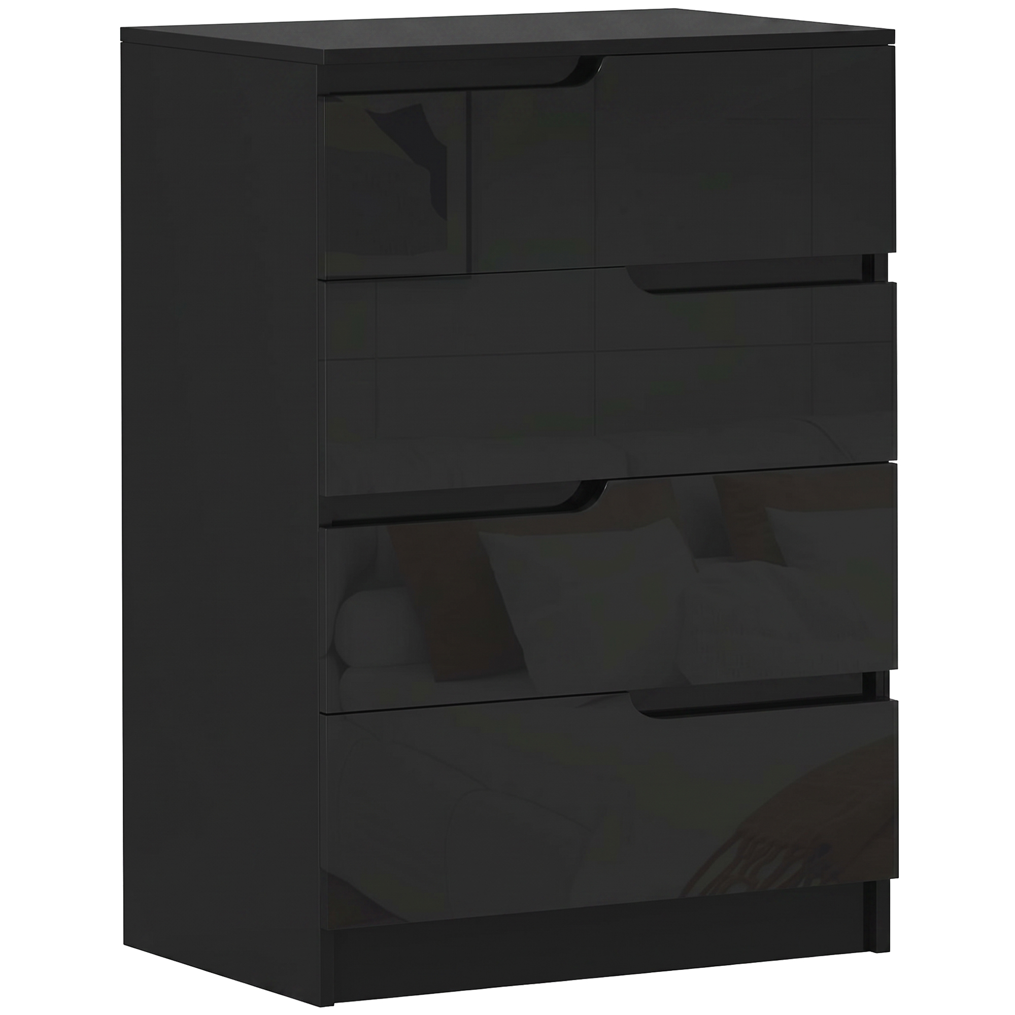 HOMCOM Kommode mit 4 Schubladen, moderne Schlafzimmerkommode, platzsparende Kommode für Wohnzimmer Flur Eingang, 60x40x85 cm, Schwarz Hochglanz   Aosom