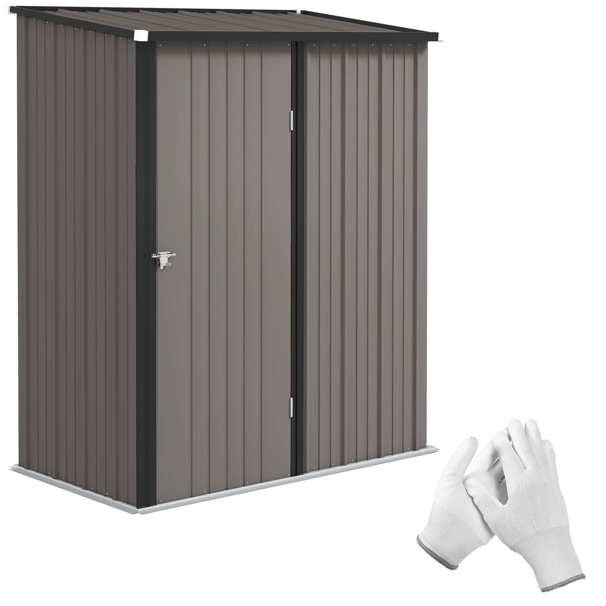 Outsunny Metall Gerätehaus 1,34m² 161,5 x 94,5 x 196cm Geräteschuppen mit Pultdach Abschließbarer Tür, wetterfest Garten Schuppen Outdoor Gartenhaus für Hinterhof Außenbereich Hellgrau   Aosom