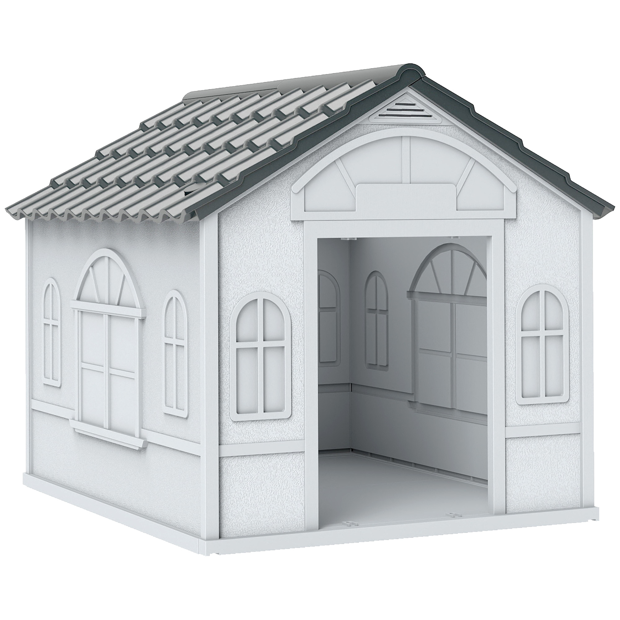 PawHut Hundehütte, Hundehaus mit Satteldach, wetterfest Kleintierhaus für mittelgroße Hunde unter 20 kg, Hundehütte Outdoor, 65 x 75,7 x 63 cm, Grau   Aosom
