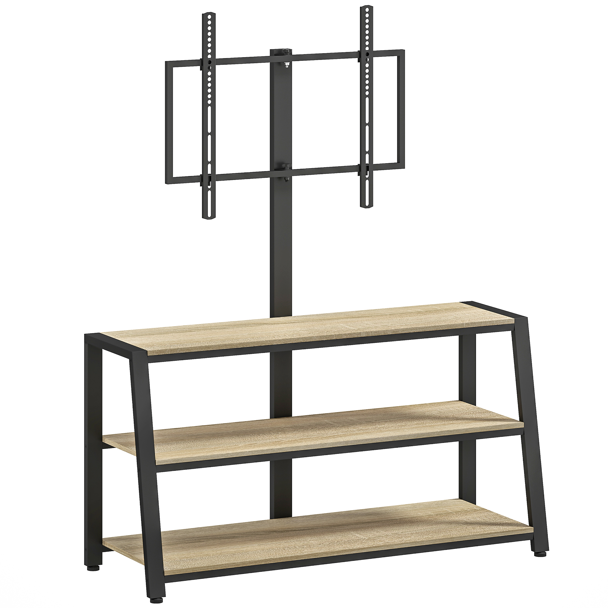HOMCOM TV-Möbel mit schwenkbarer Halterung 35°, TV-Möbel für Fernseher von ca. 81–178 cm, offene Regale, Industrie-TV-Bank für Wohn- und Schlafzimmer, 108x41x135cm, Holzoptik Natur Aosom