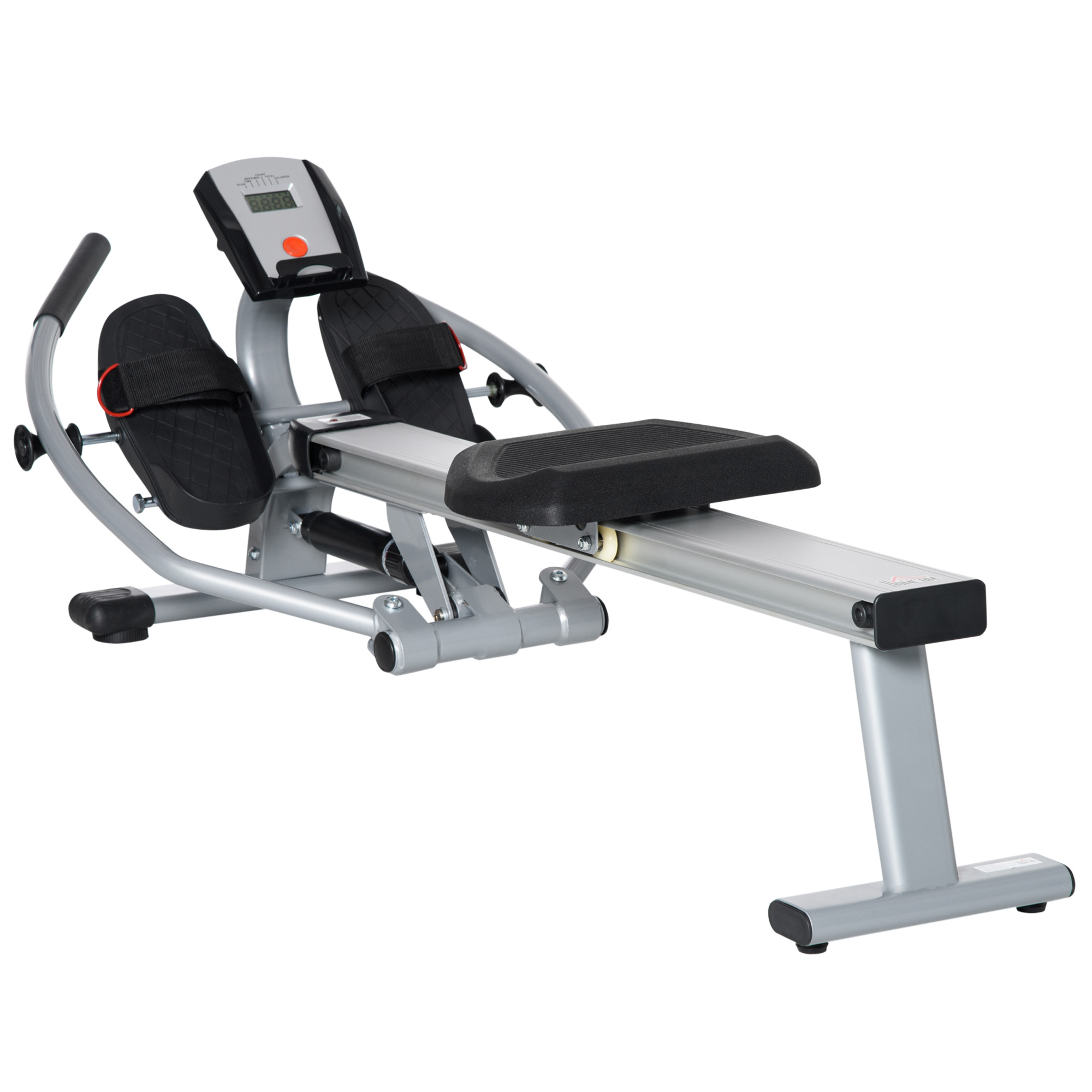 HOMCOM Professionelles Rudergerät für Zuhause mit 12 Widerständen, Trainingsgerät mit digitalem Monitor und gleitendem Aluminiumrahmen, Stahl und ABS, 160x61x50cm, Grau und Schwarz   Aosom