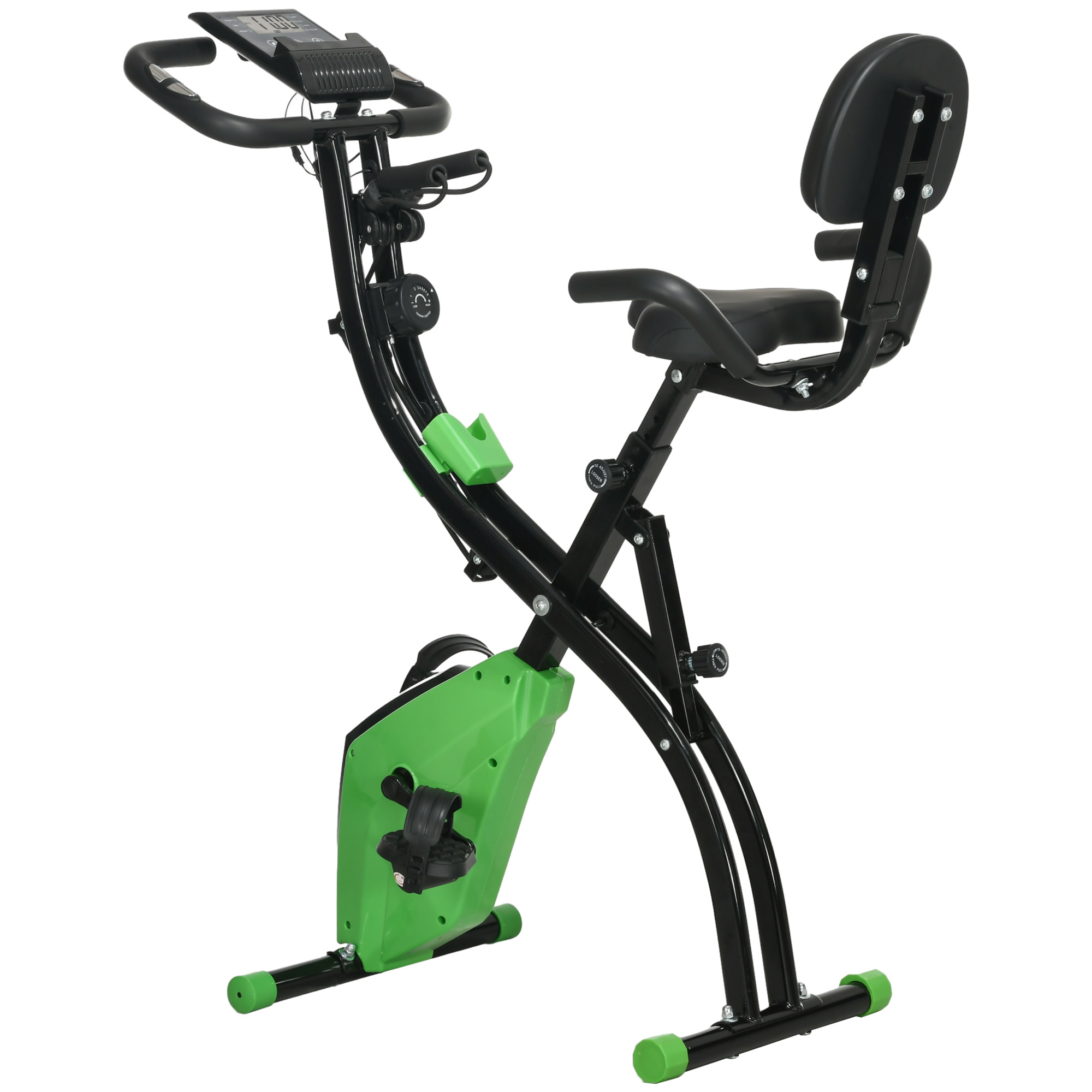HOMCOM Klapp-Fitnessbike 2-in-1, 8-stufiger Magnetwiderstand, leiser Heimtrainer mit Pulssensor, verstellbarer Sitz, Widerstandsbänder, LCD-Display, Rollen, Grün Aosom